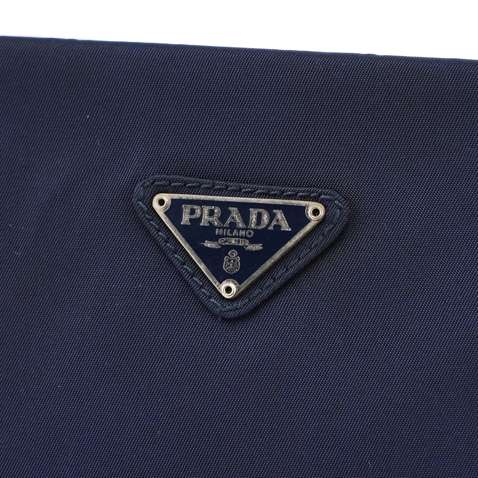 Prada Navy Tessuto Metal Tote Bag