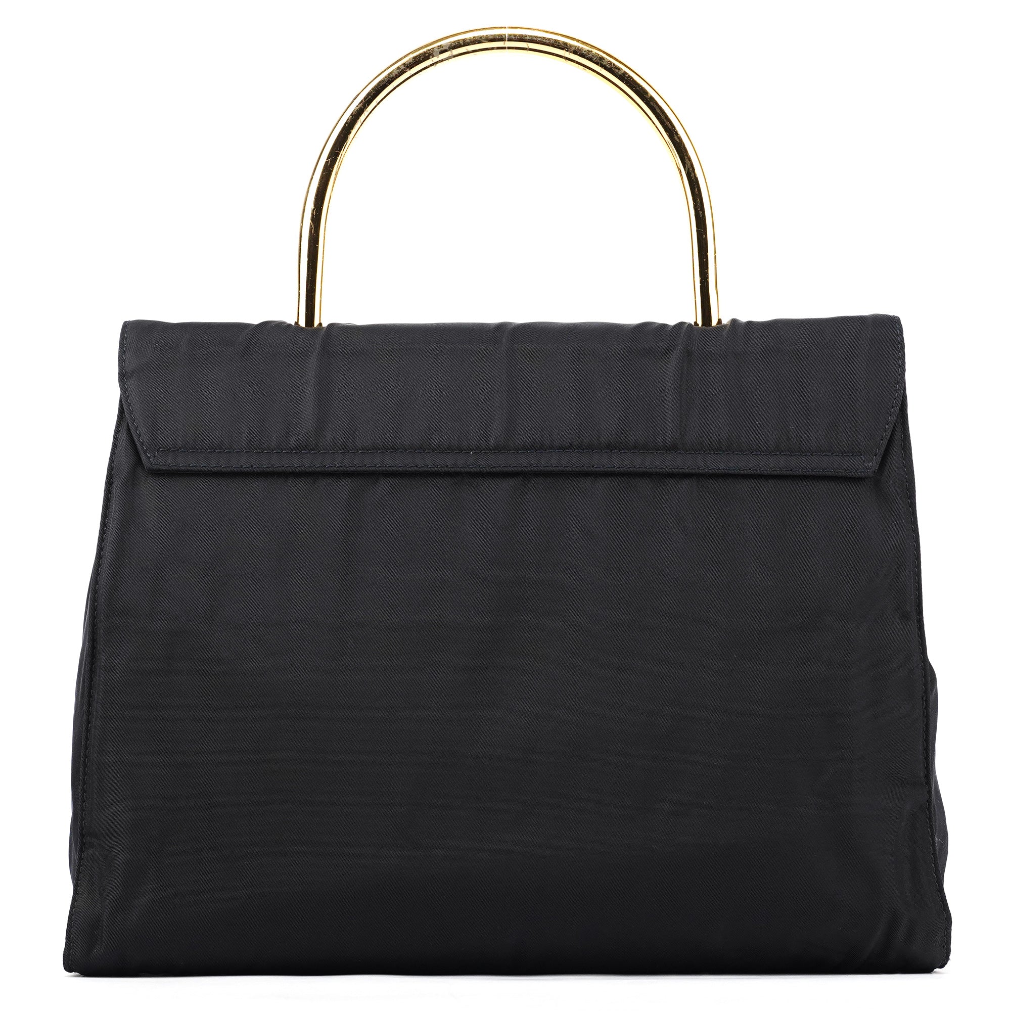 Prada Navy Tessuto Metallo Nylon Top Handle Bag
