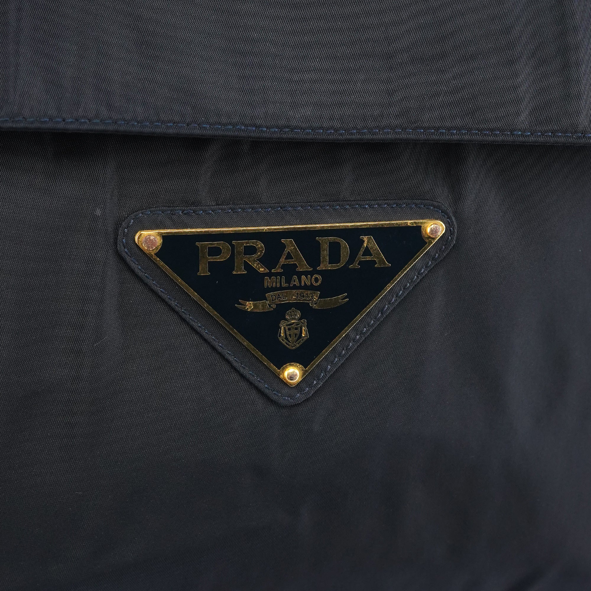 Prada Navy Tessuto Metallo Nylon Top Handle Bag