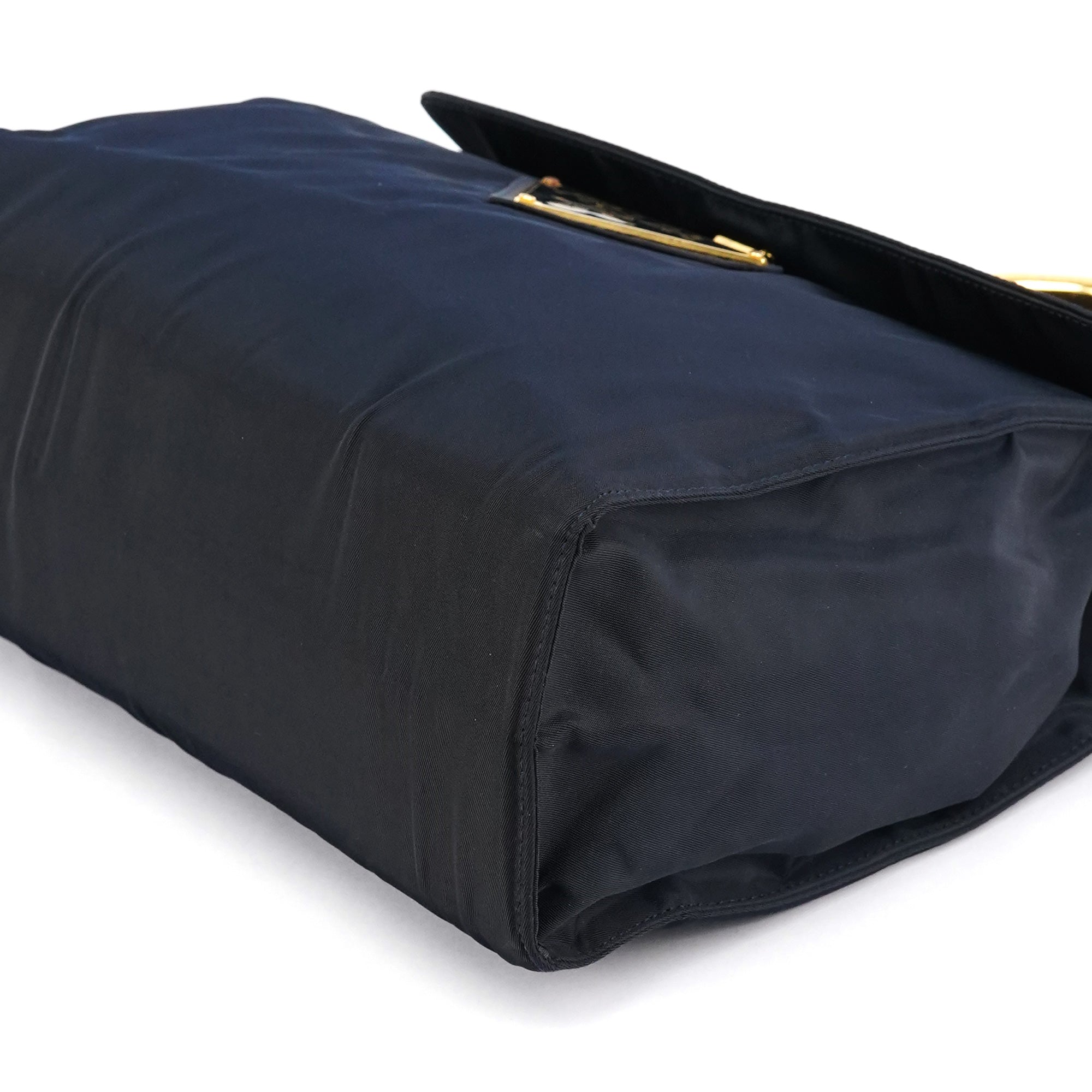 Prada Navy Tessuto Metallo Nylon Top Handle Bag
