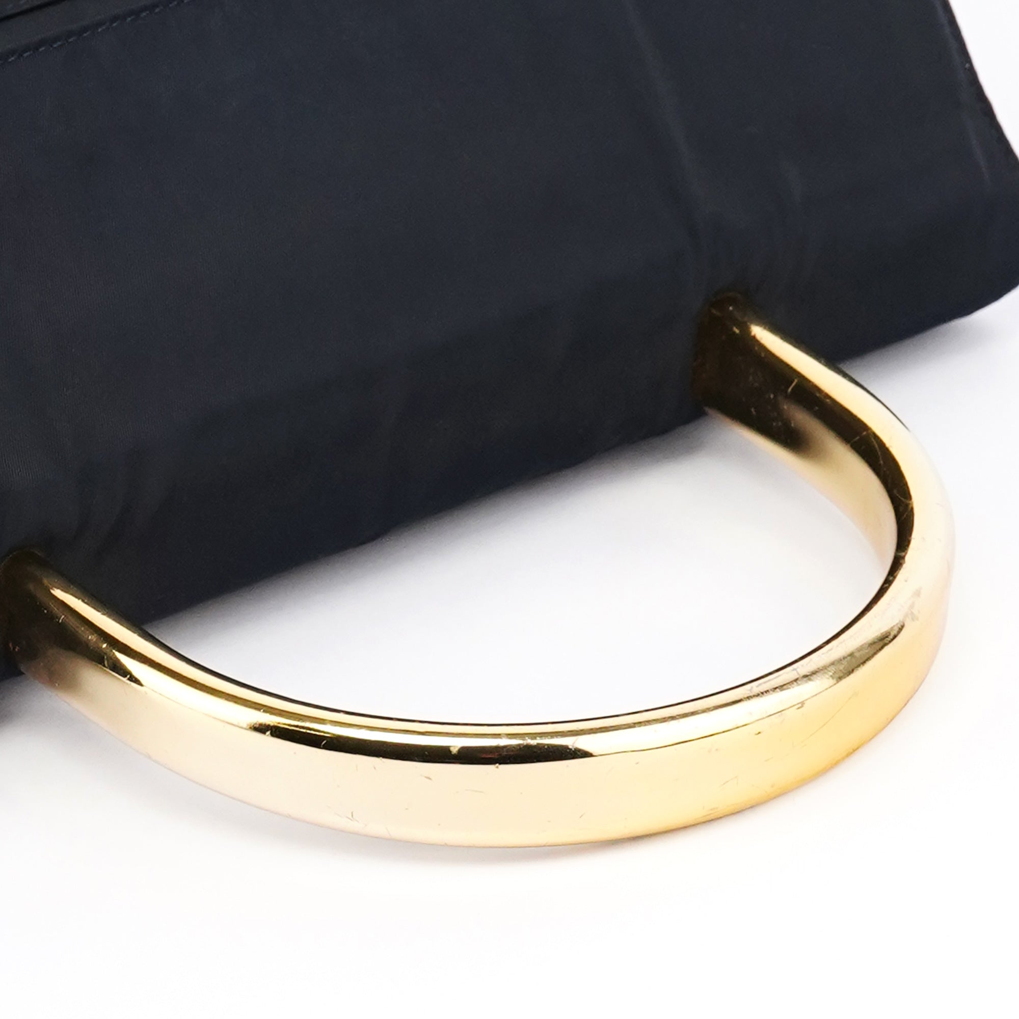 Prada Navy Tessuto Metallo Nylon Top Handle Bag
