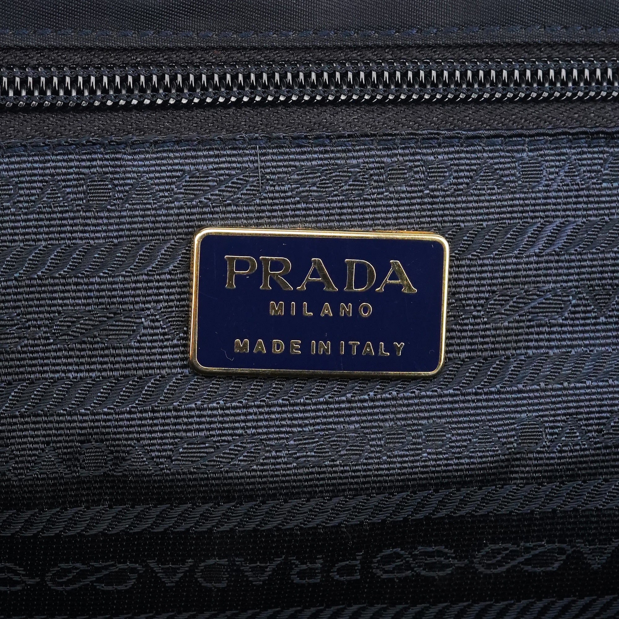 Prada Navy Tessuto Metallo Nylon Top Handle Bag