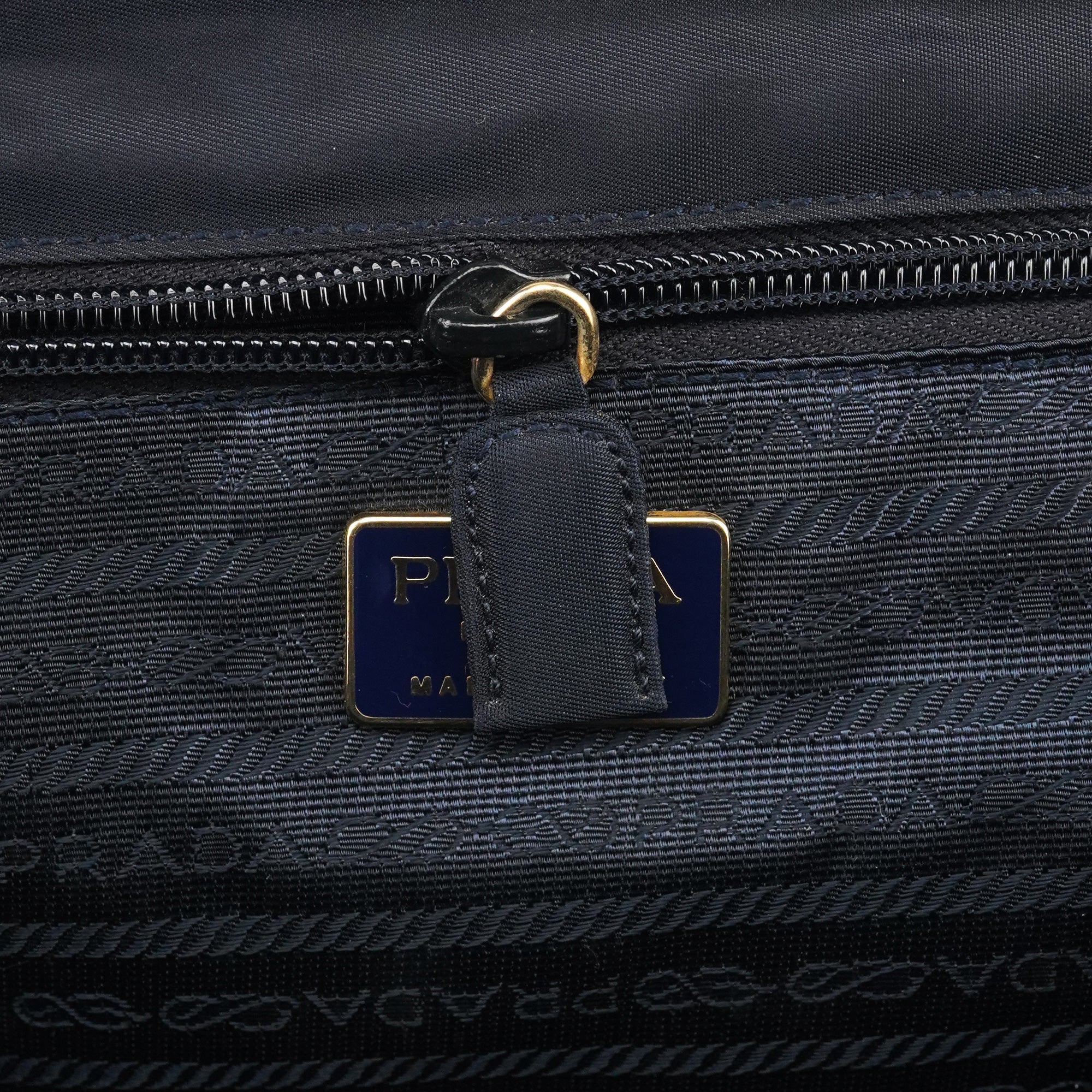 Prada Navy Tessuto Metallo Nylon Top Handle Bag