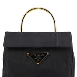 Prada Navy Tessuto Metallo Nylon Top Handle Bag