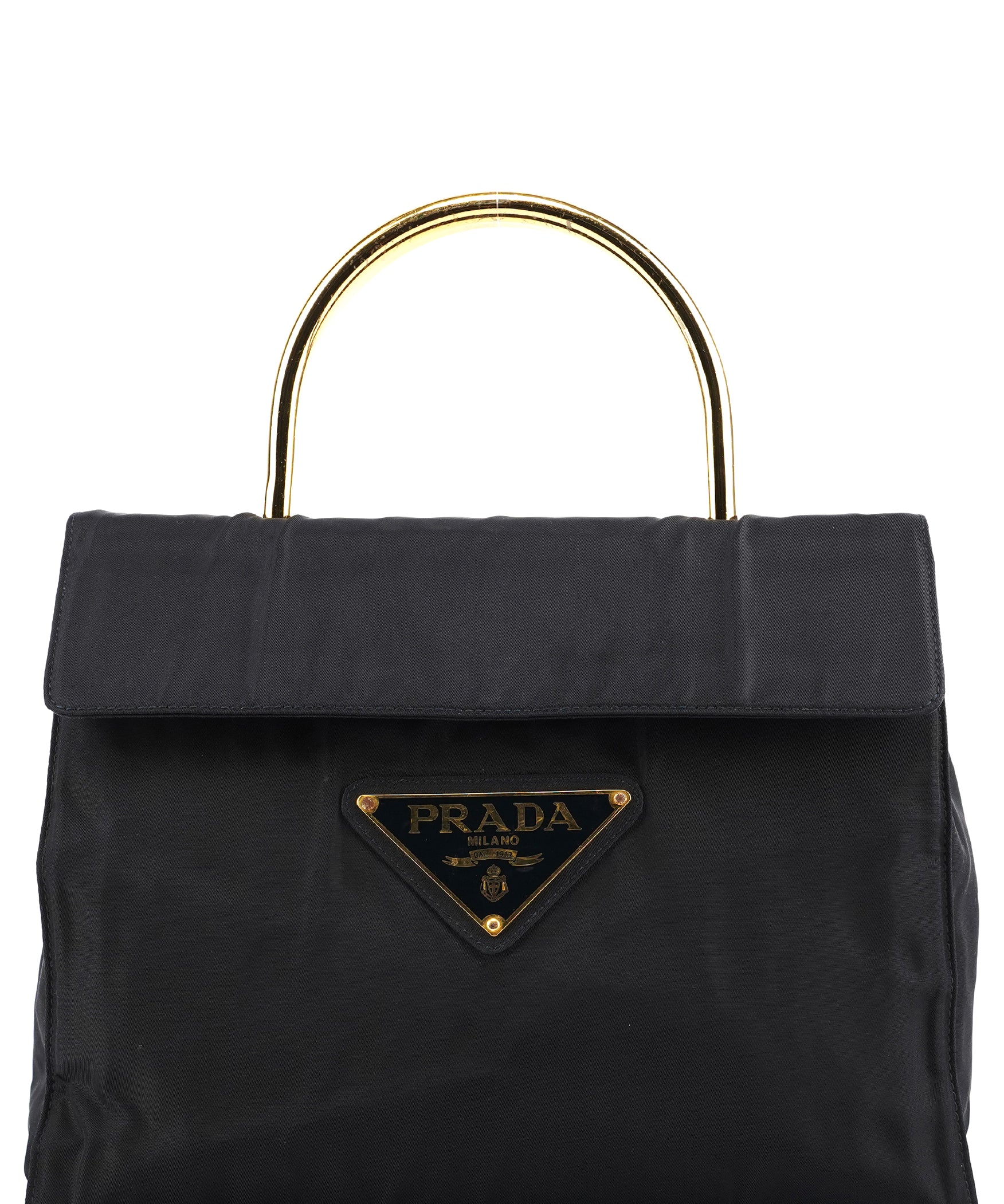 Prada Navy Tessuto Metallo Nylon Top Handle Bag