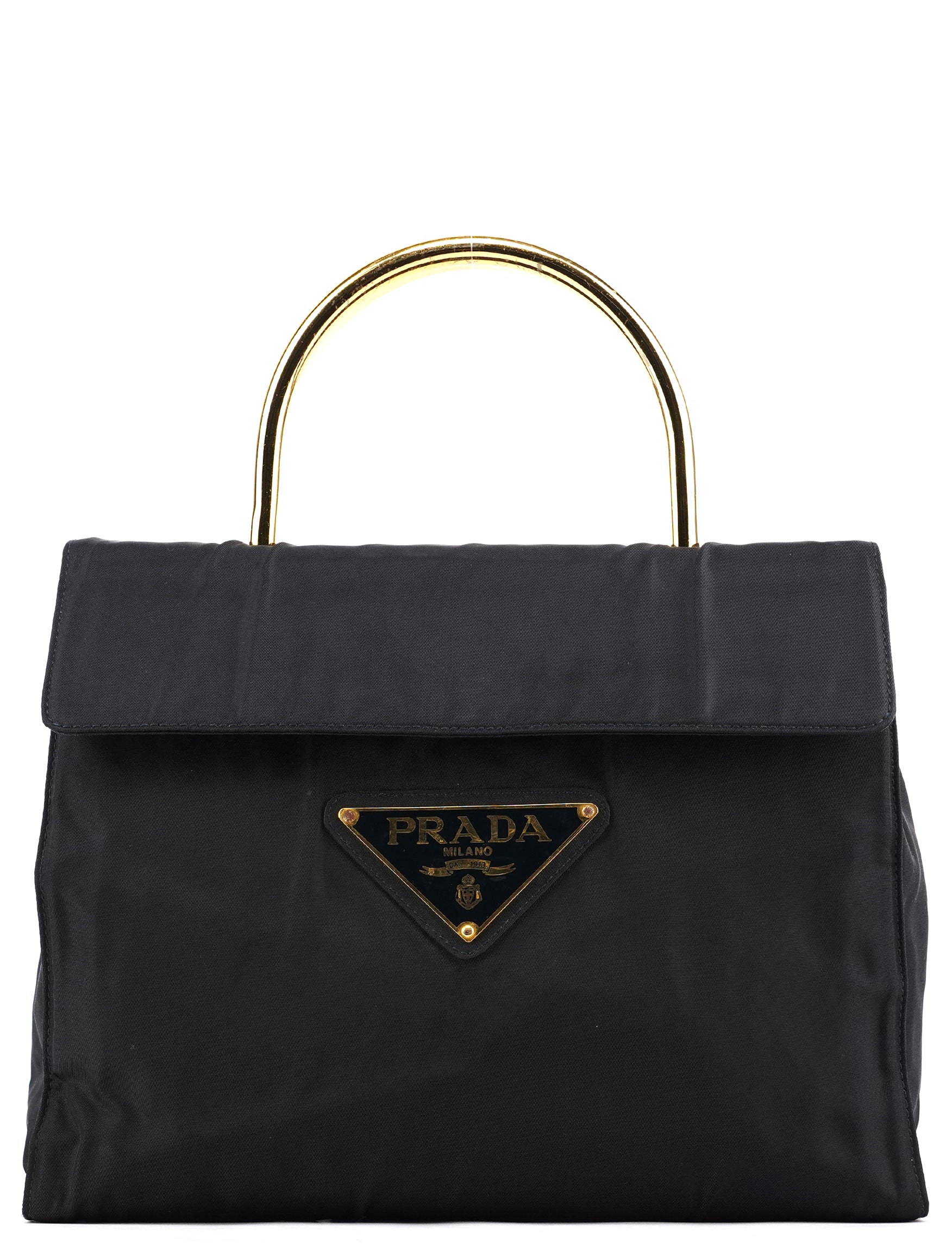 Prada Navy Tessuto Metallo Nylon Top Handle Bag