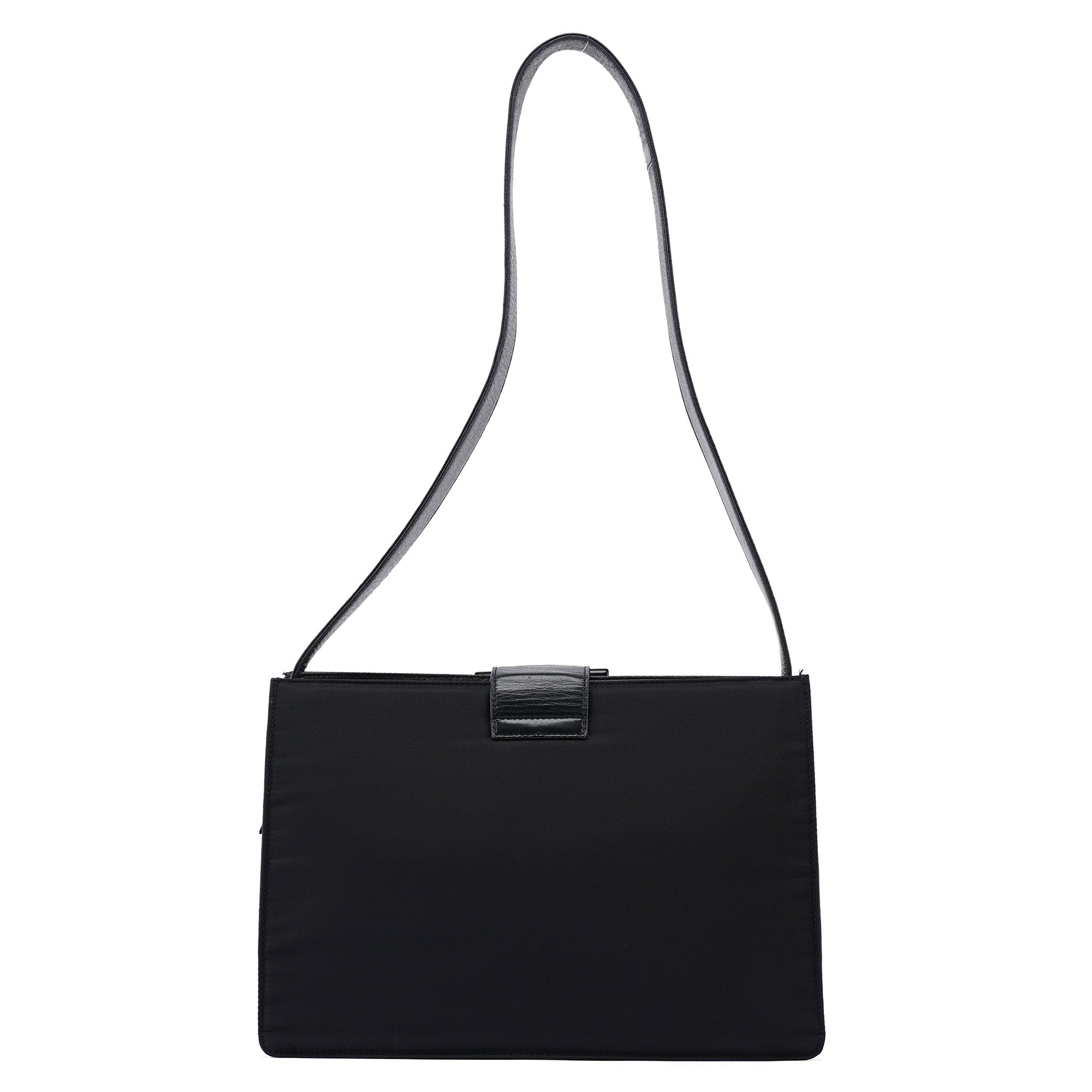 Prada Navy Tessuto Vitello Buckle Shoulder Bag