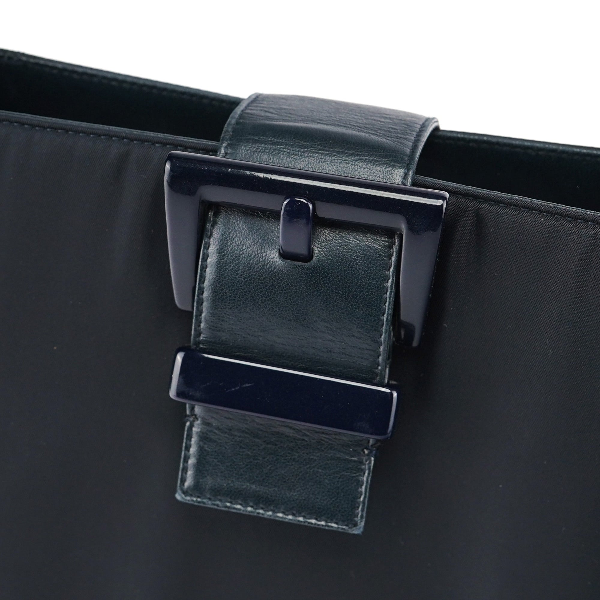 Prada Navy Tessuto Vitello Buckle Shoulder Bag