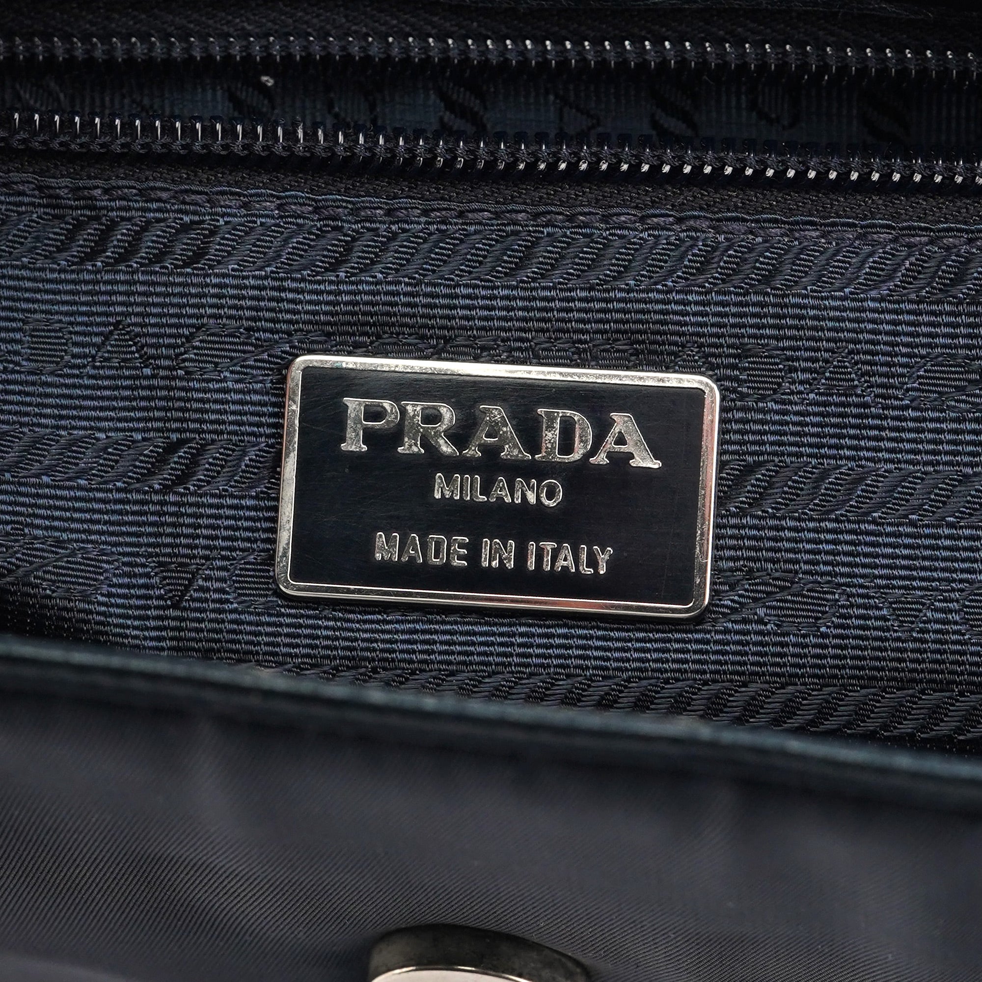 Prada Navy Tessuto Vitello Buckle Shoulder Bag