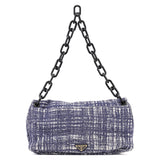 Prada Navy Tweed Plastic Chain Shoulder Bag