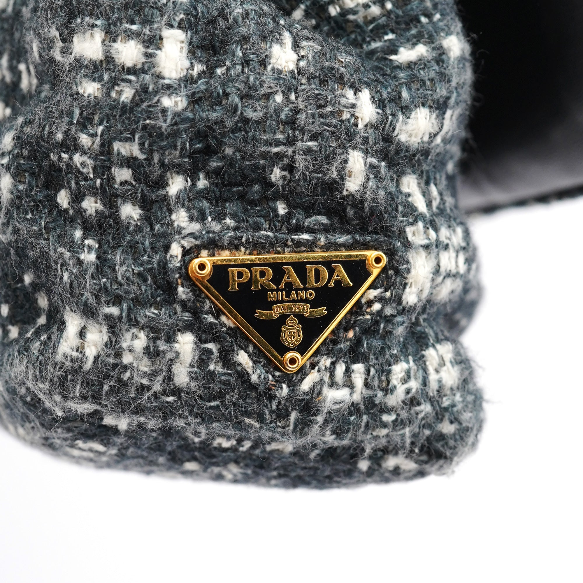 Prada Navy White Tweed Clutch Bag