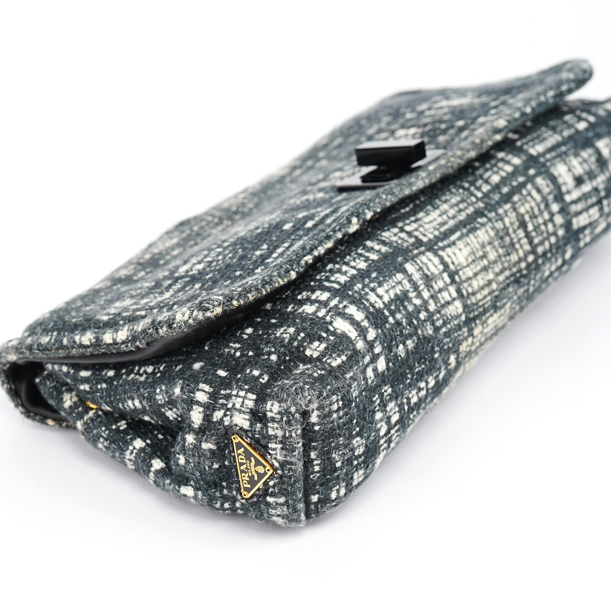 Prada Navy White Tweed Clutch Bag