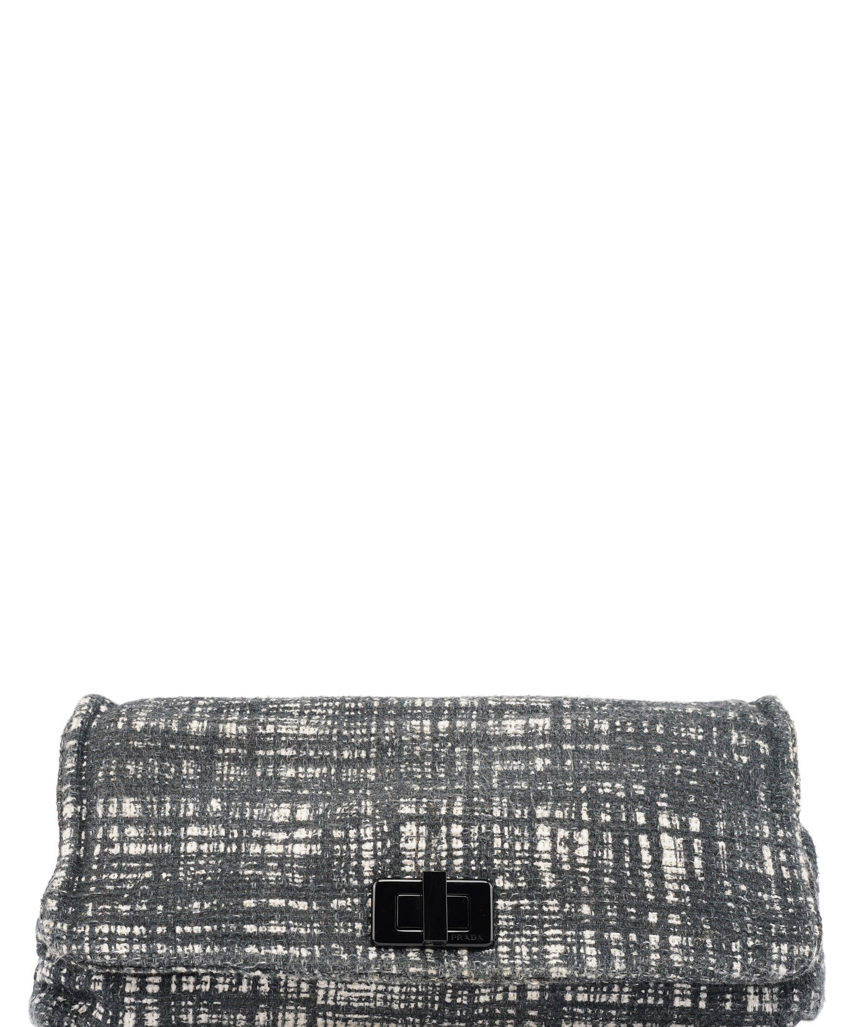Prada Navy White Tweed Clutch Bag