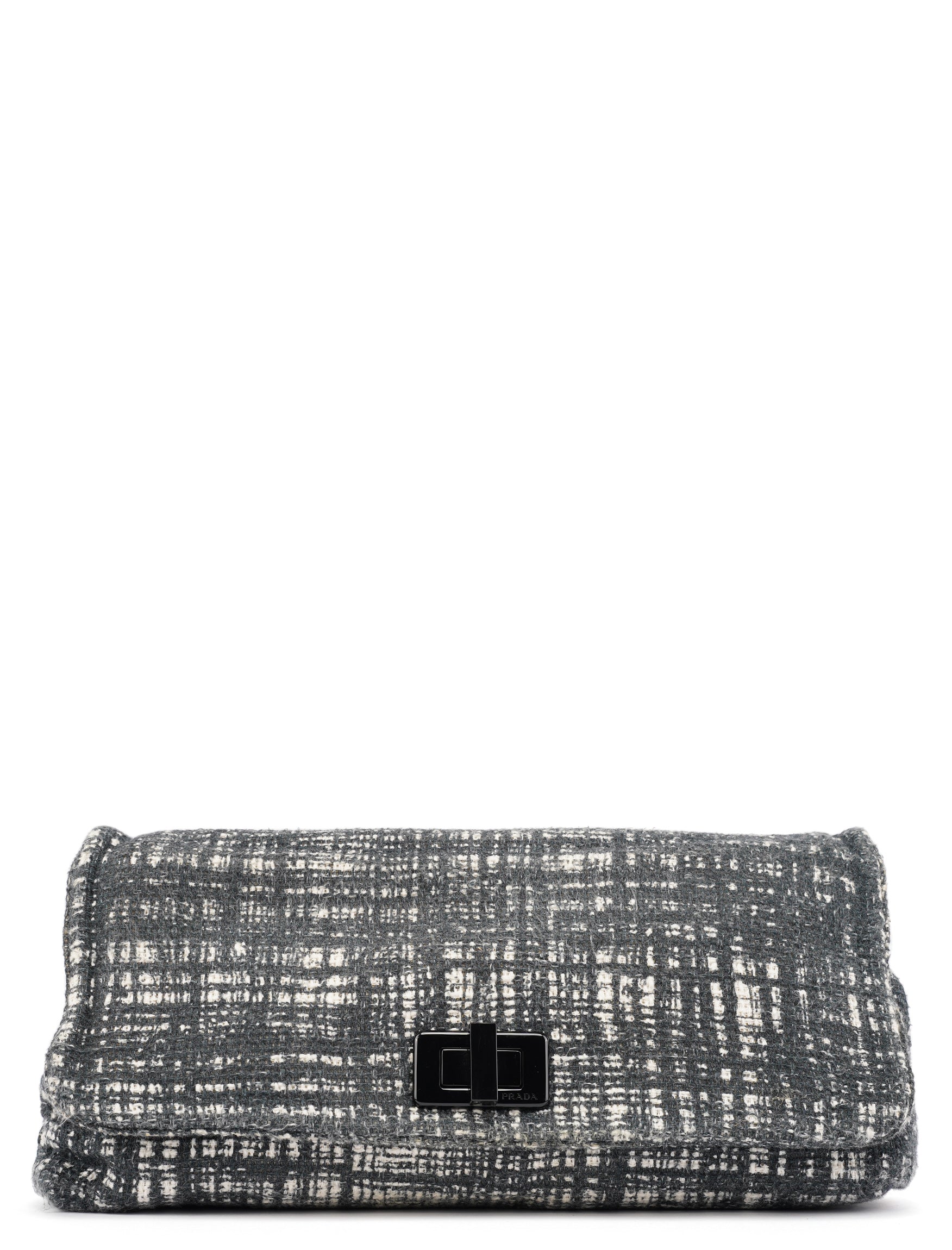 Prada Navy White Tweed Clutch Bag