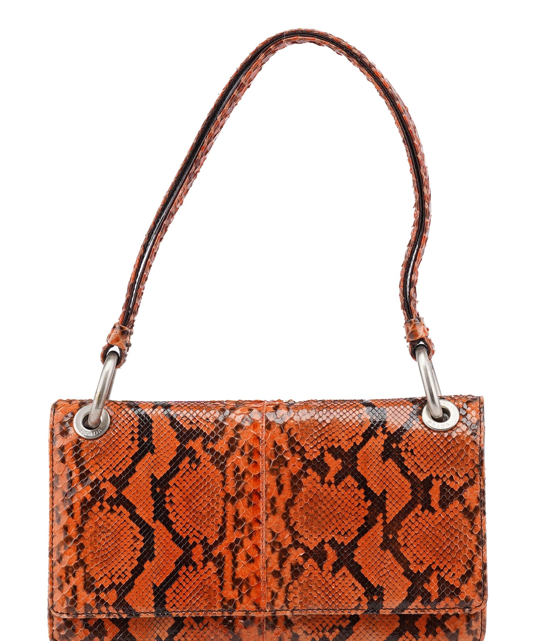 Prada Orange Snakeskin Hobo Shoulder Bag