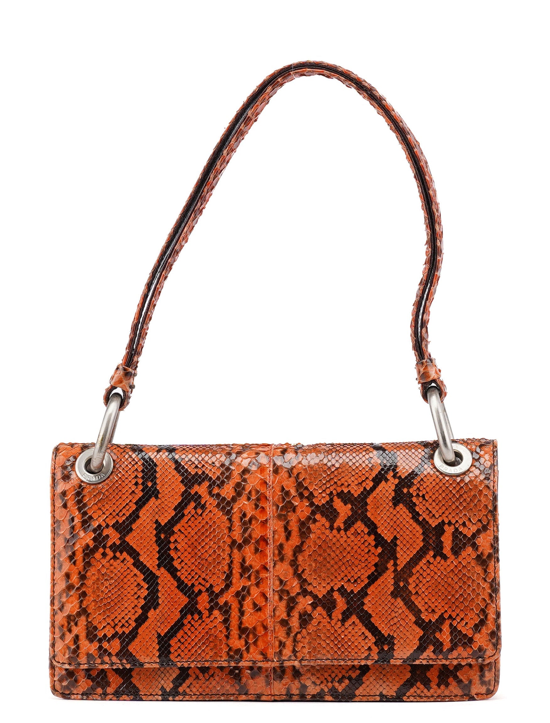 Prada Orange Snakeskin Hobo Shoulder Bag