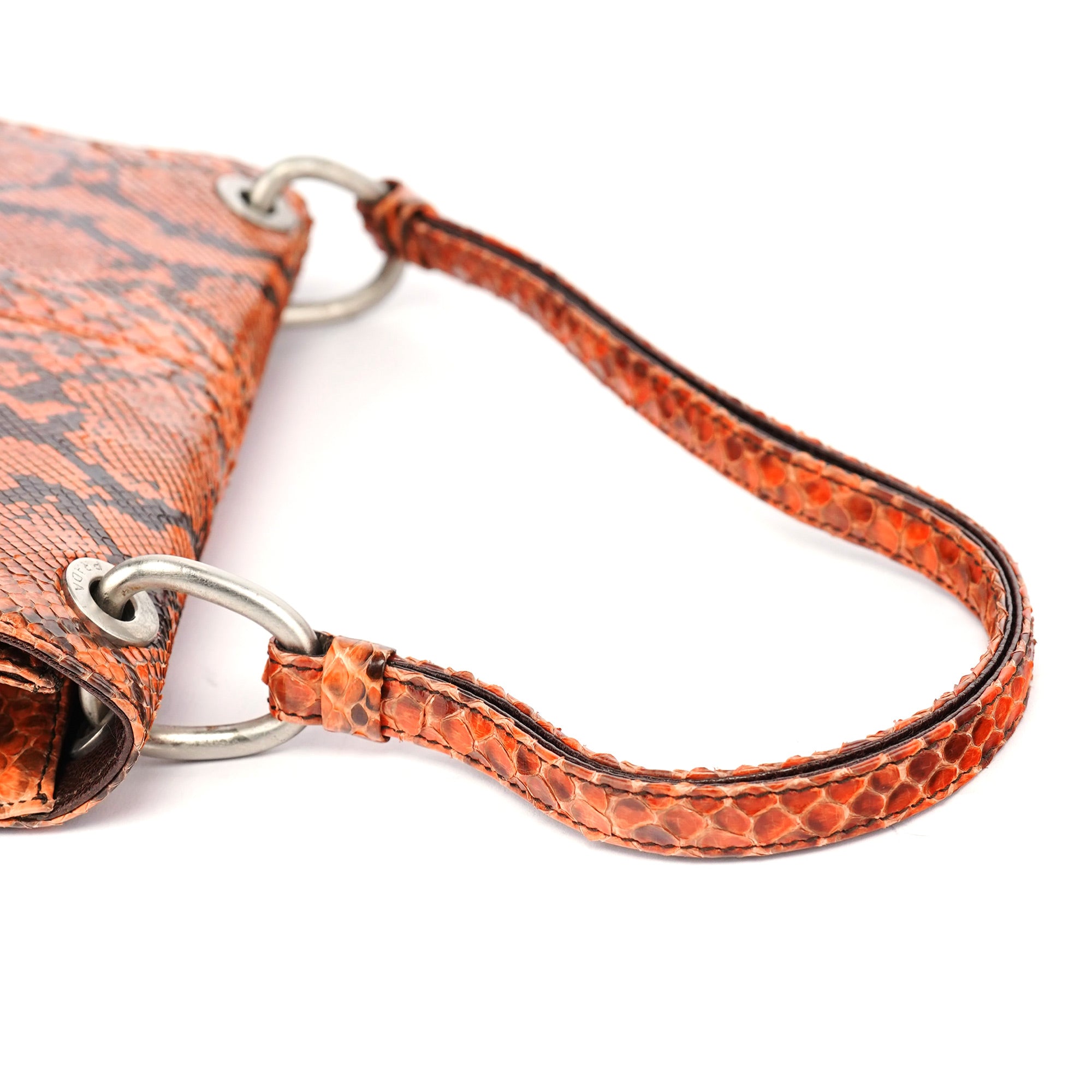 Prada Orange Snakeskin Hobo Shoulder Bag