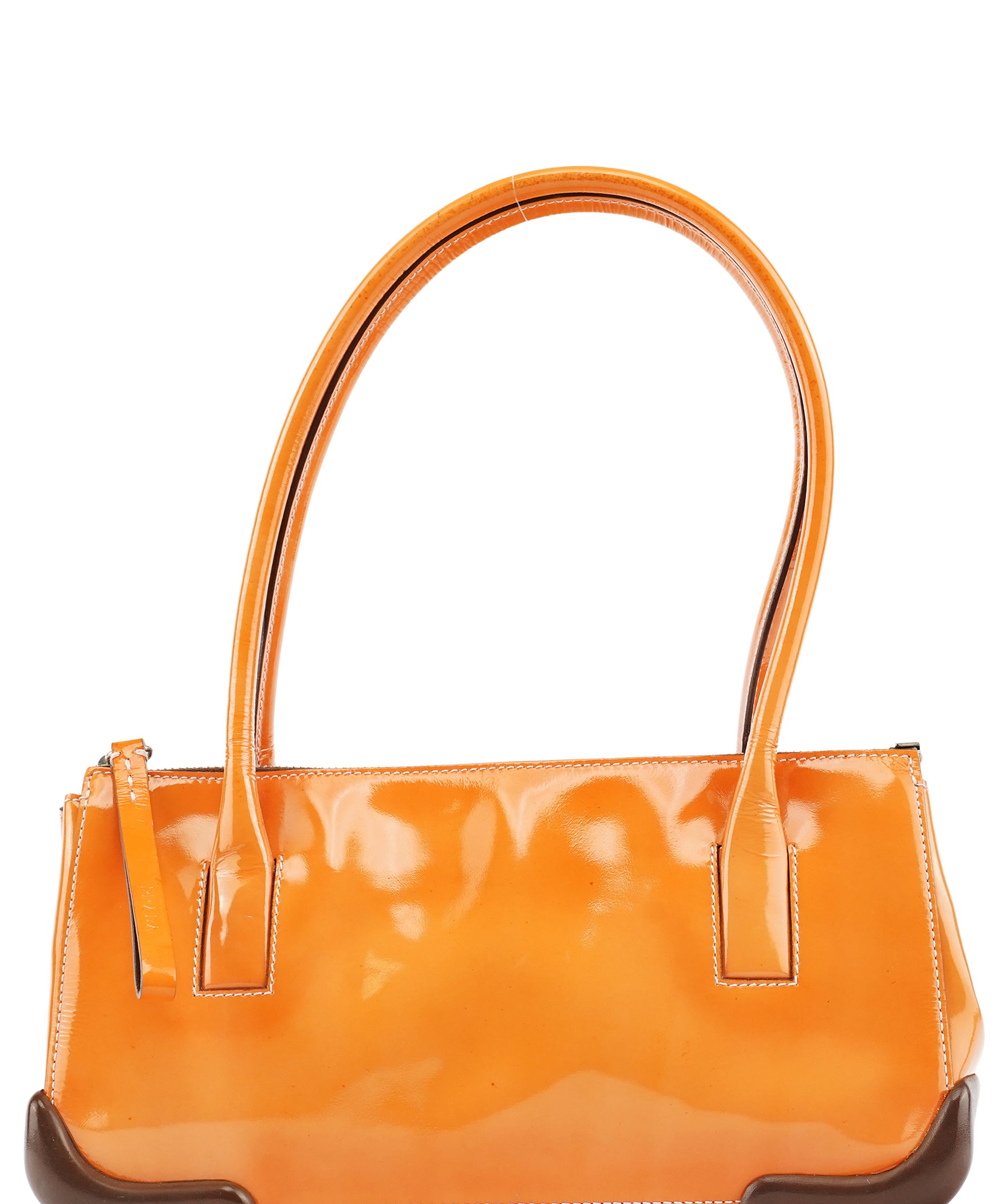 Prada Orange Spazzolato Leather Boston Bag