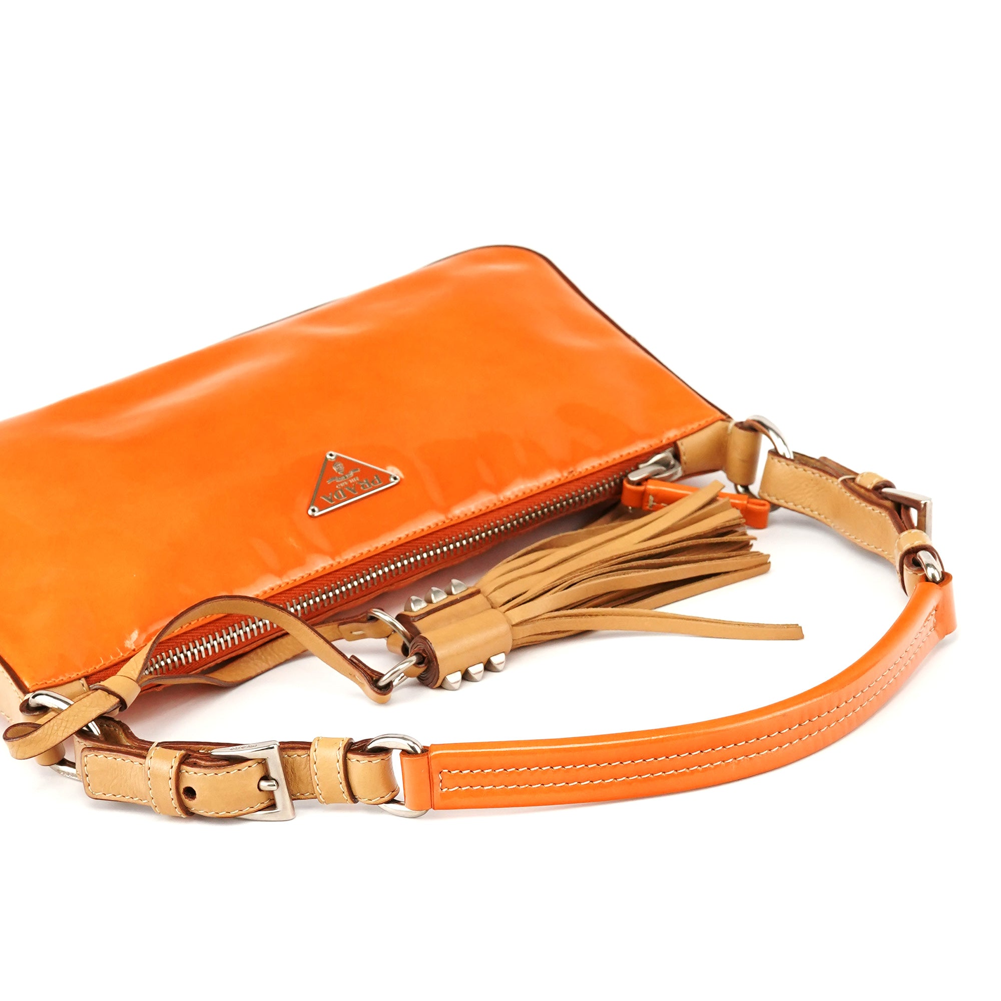Prada Orange Spazzolato Pochette Shoulder Bag