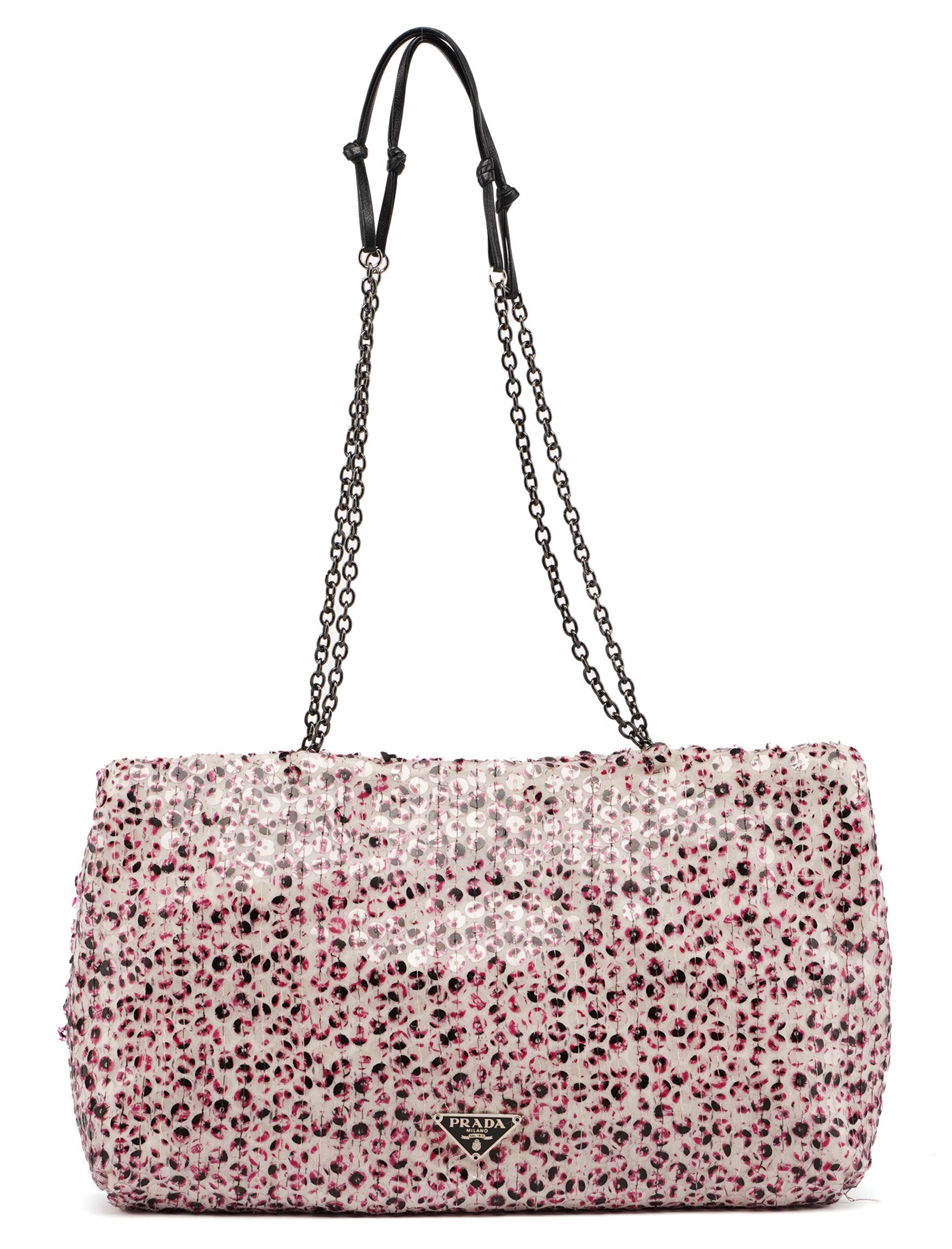 Prada Sac à chaîne en soie à sequins rose