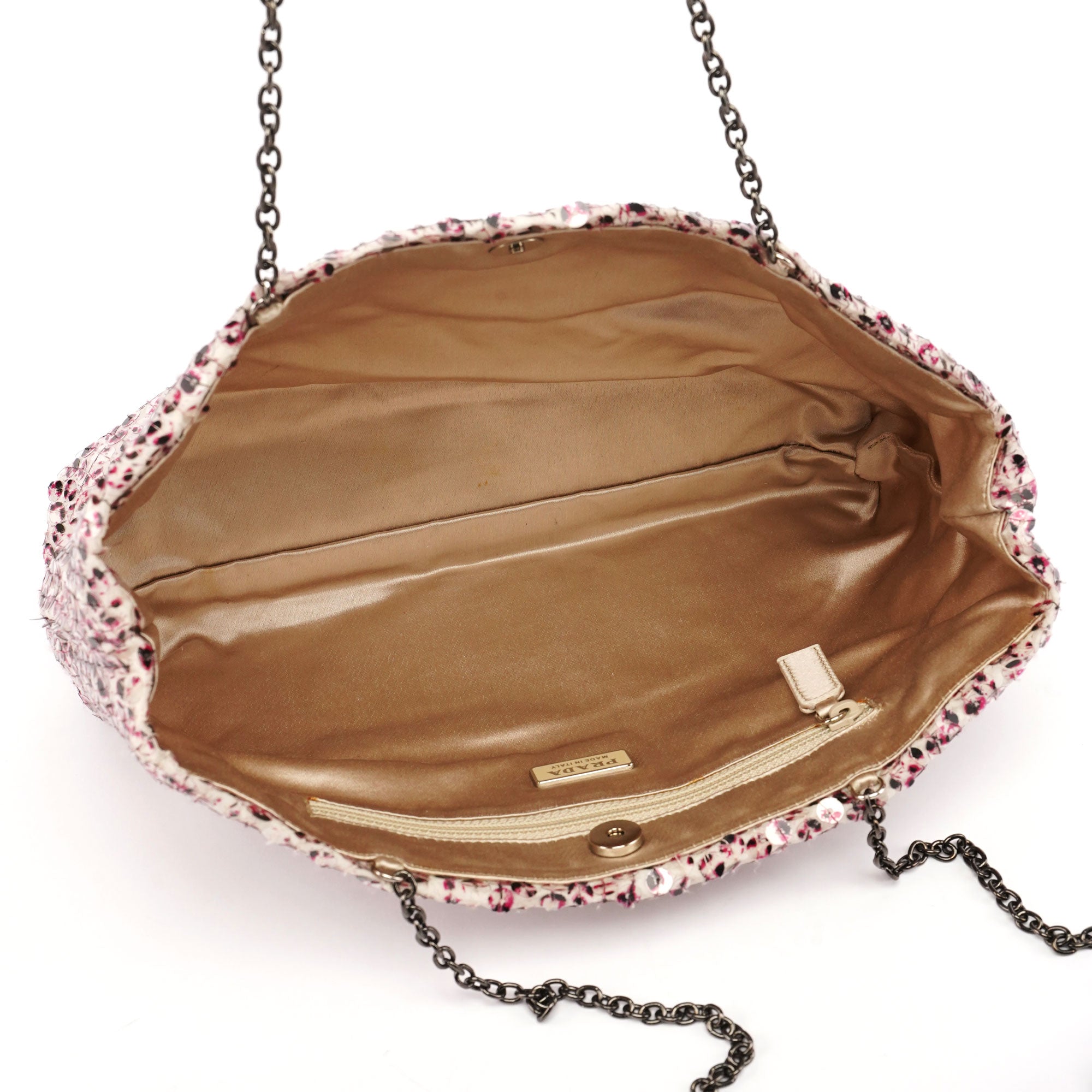 Prada Sac à chaîne en soie à sequins rose