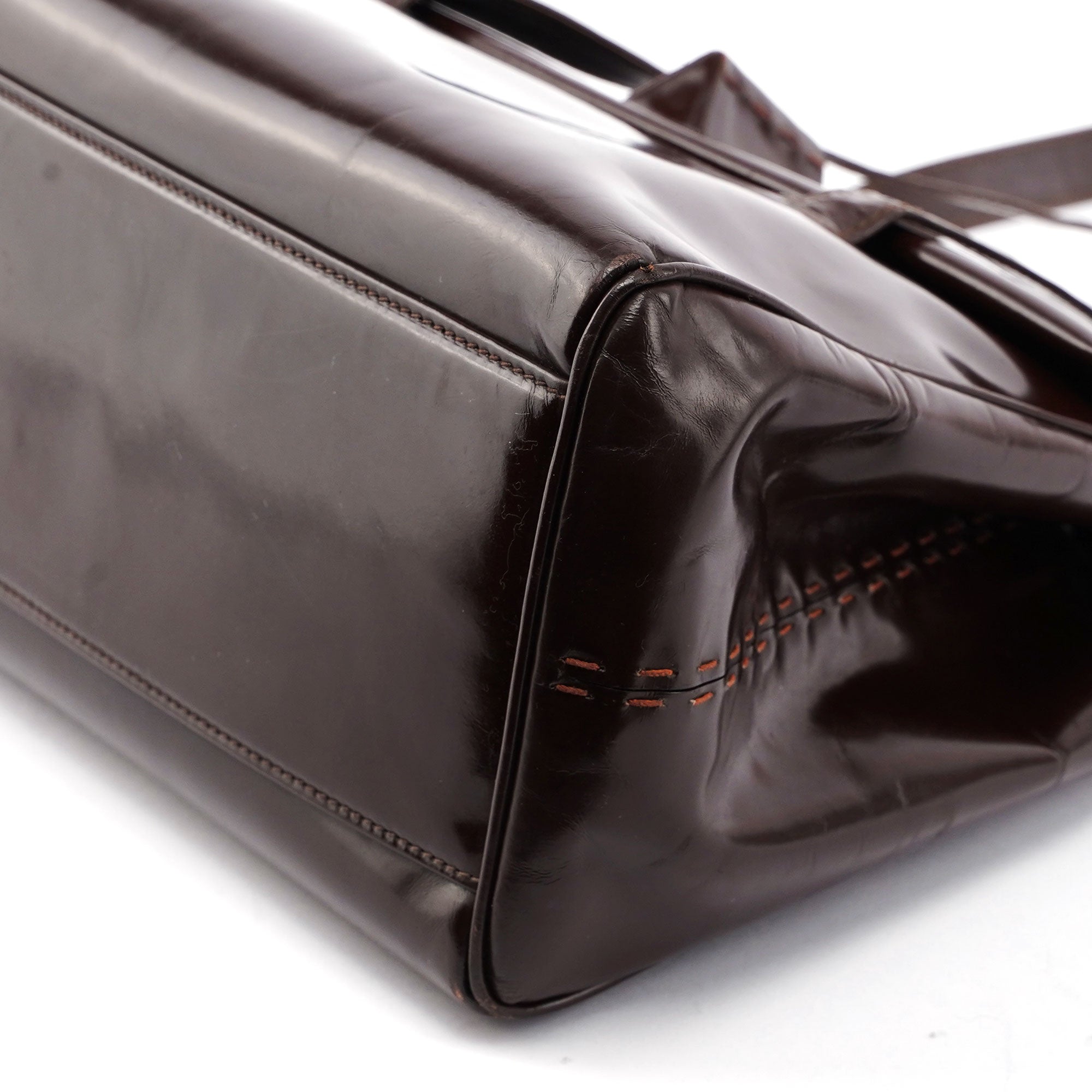 Prada Sac cabas Prada Spazzolato en cuir verni marron