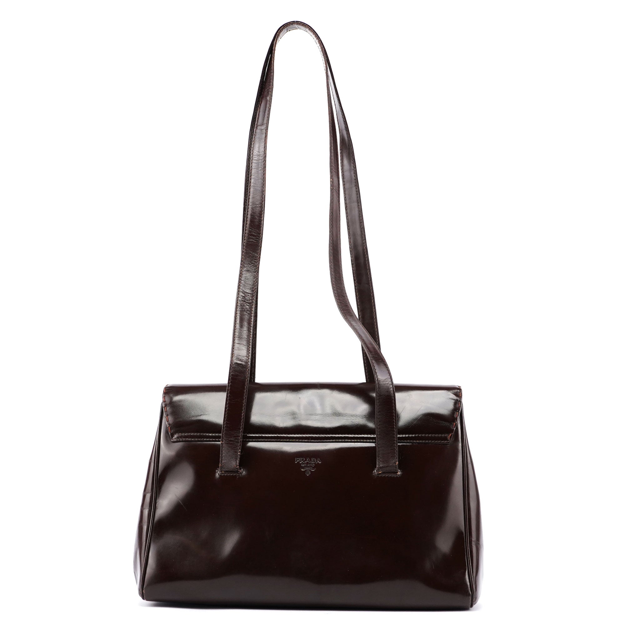 Prada Sac cabas Prada Spazzolato en cuir verni marron