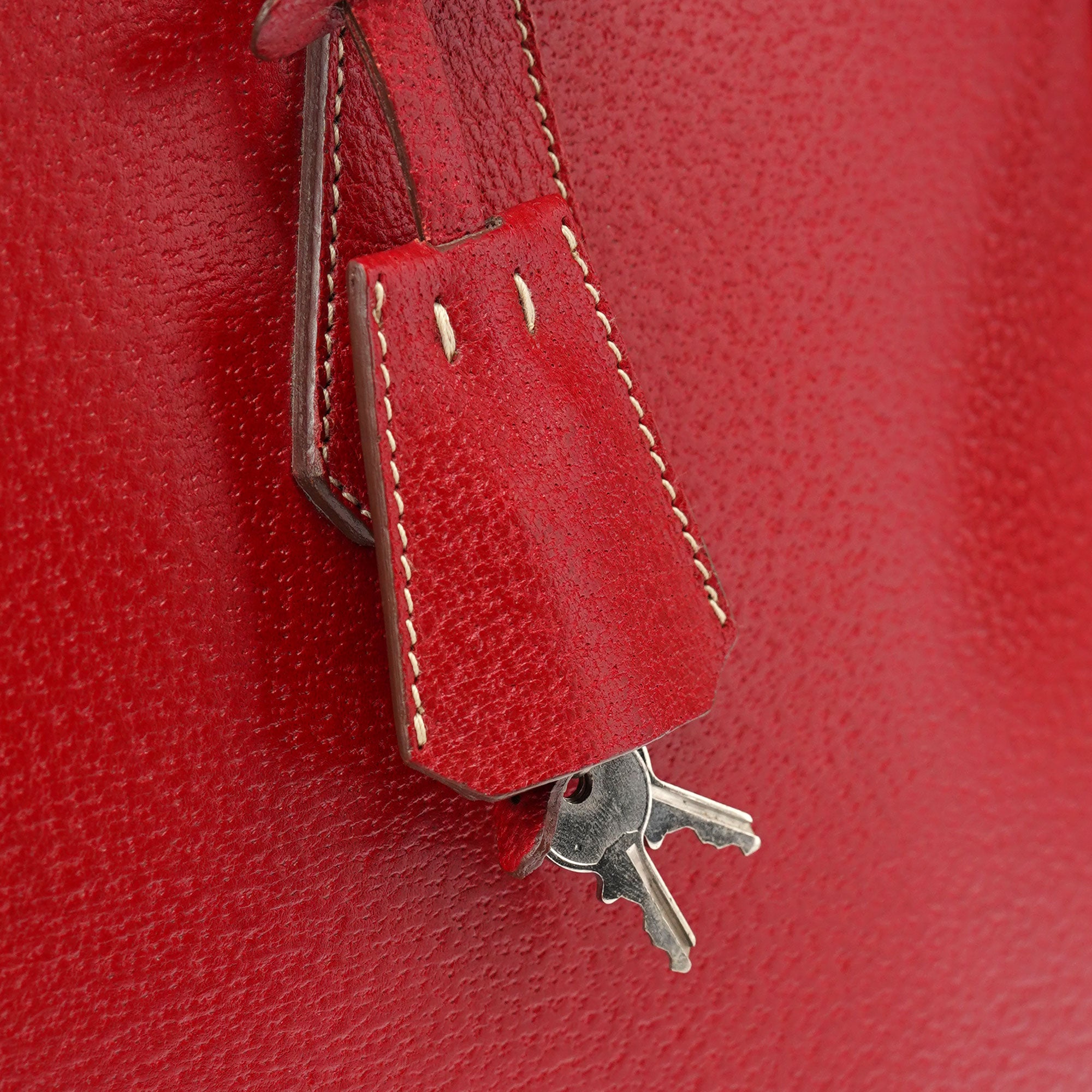 Prada Red Leather Bowling Tote Bag