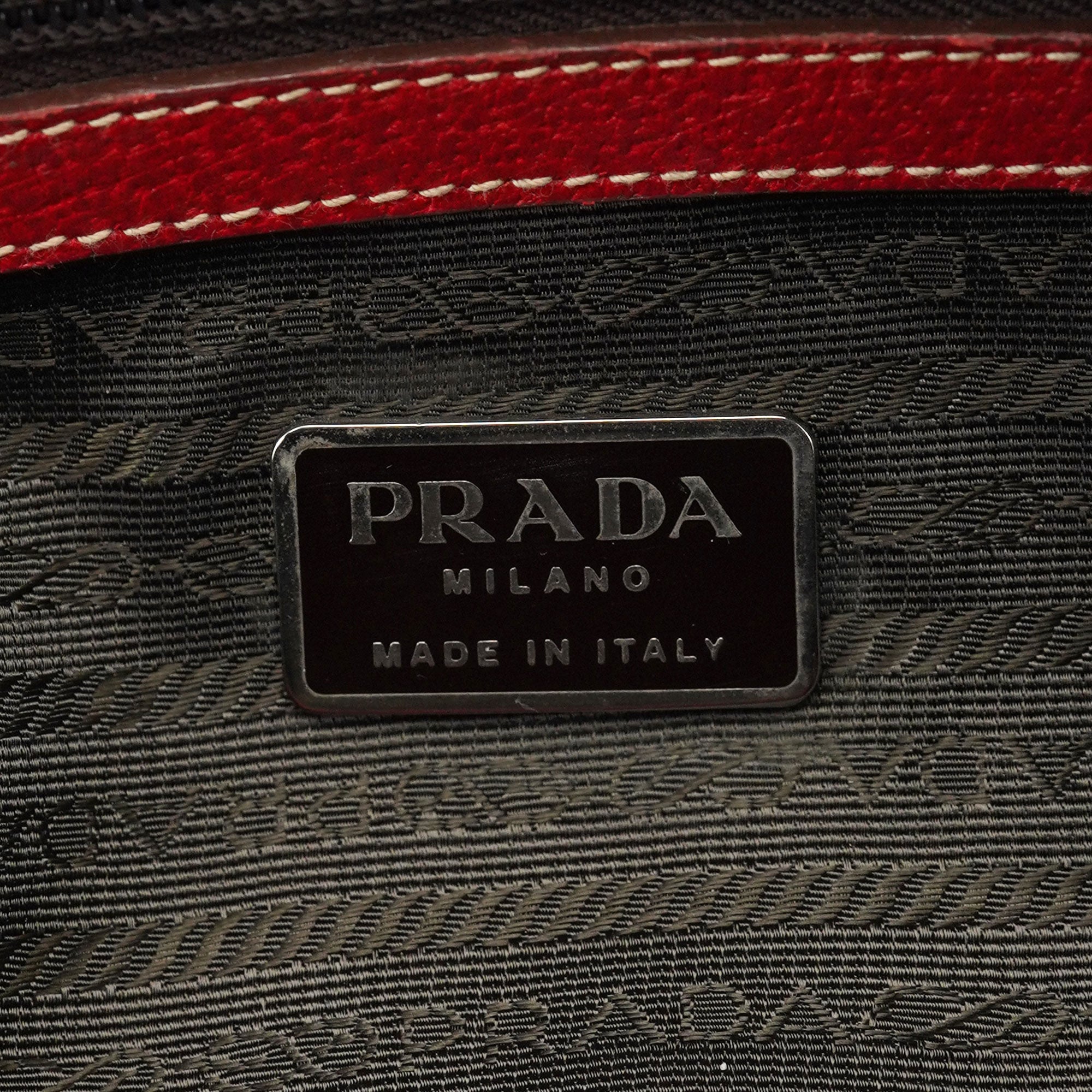 Prada Red Leather Bowling Tote Bag