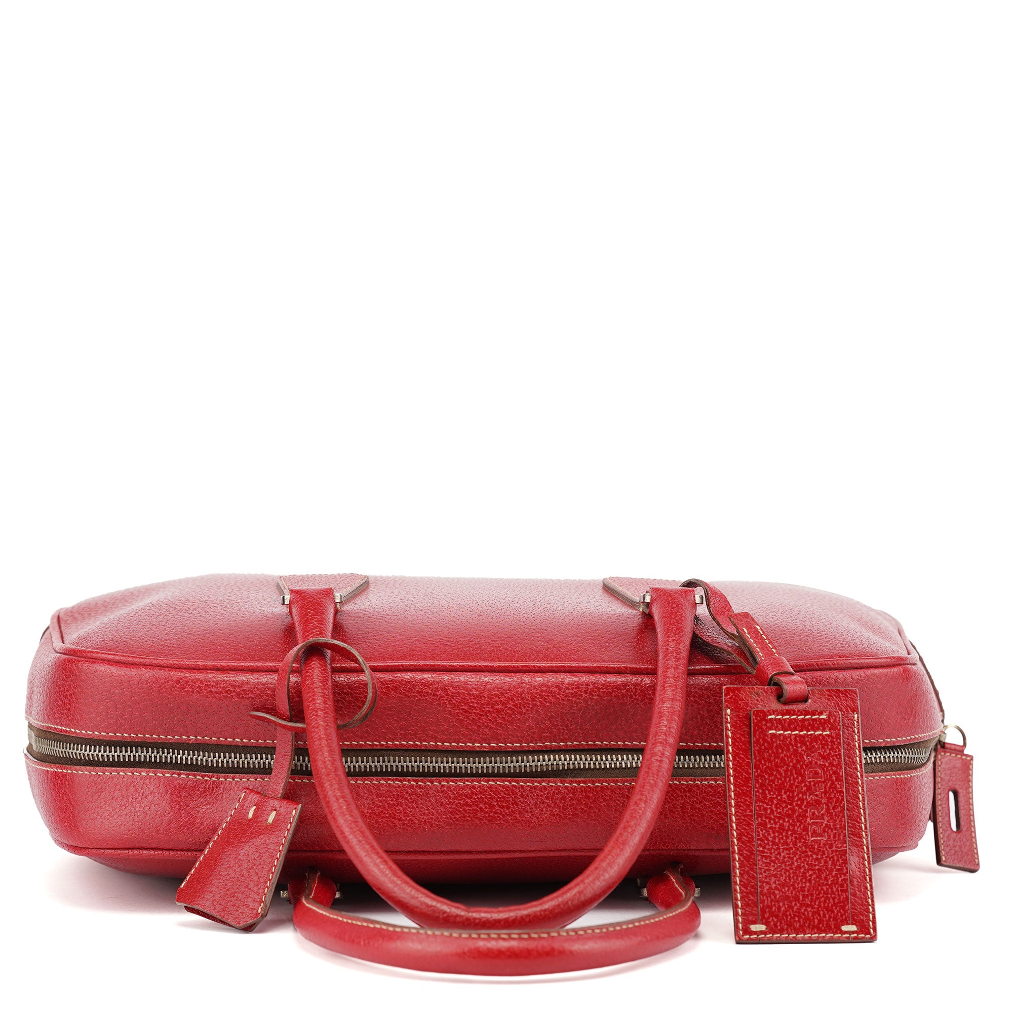 Prada Red Leather Bowling Tote Bag