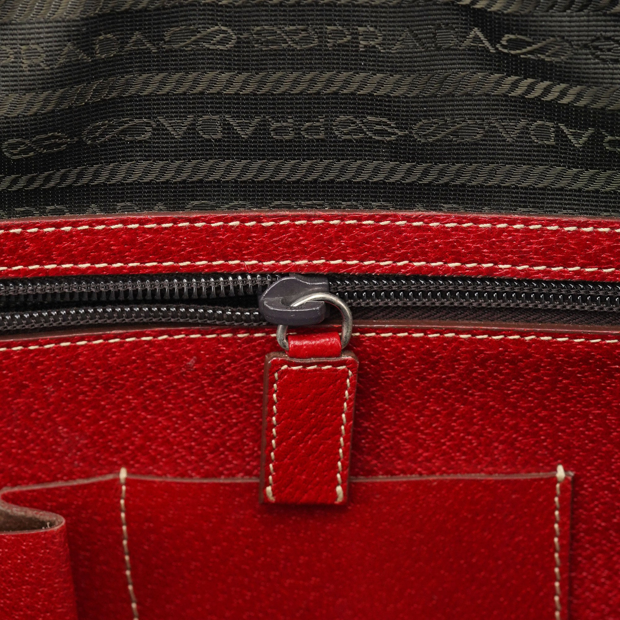 Prada Red Leather Bowling Tote Bag