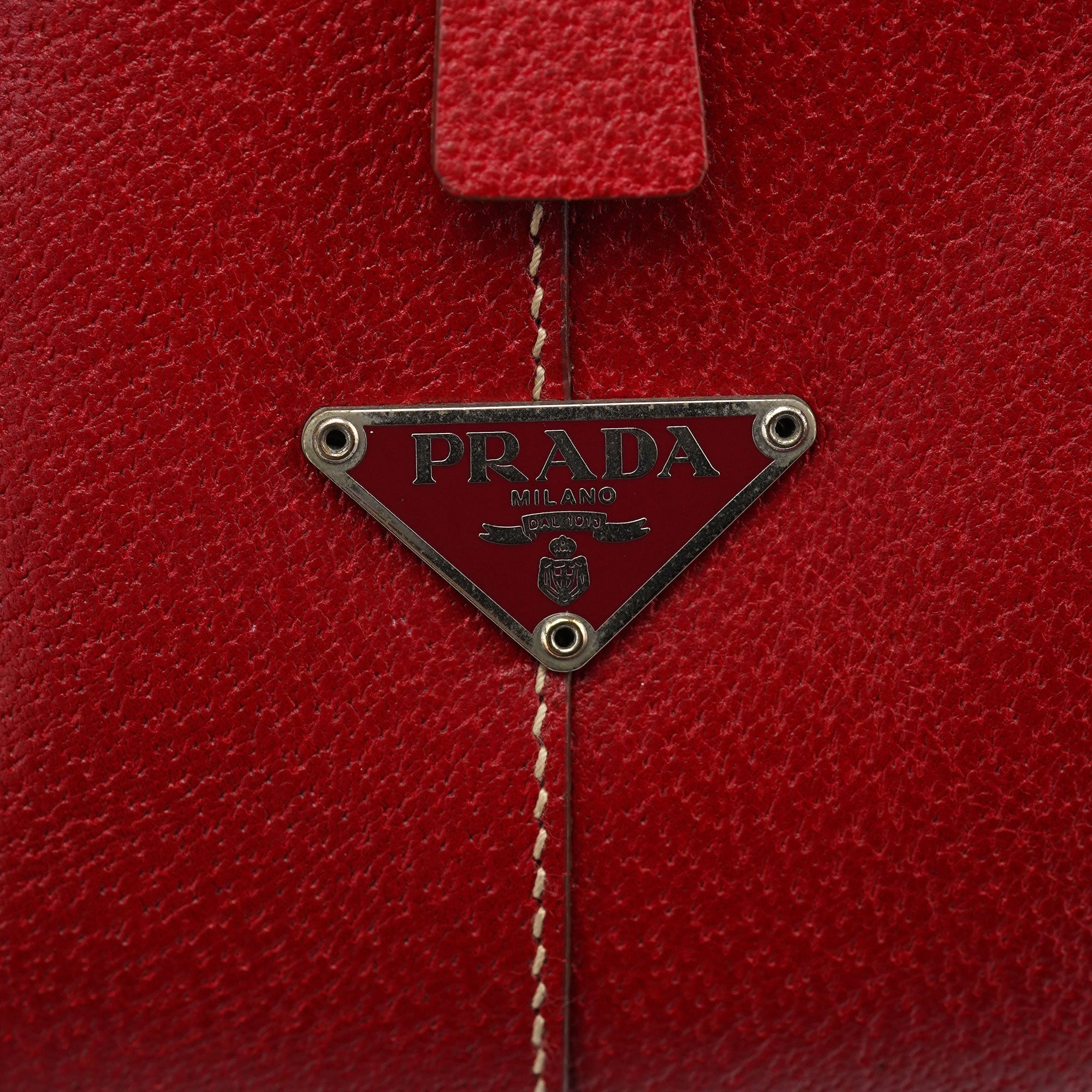 Prada Red Leather Bowling Tote Bag