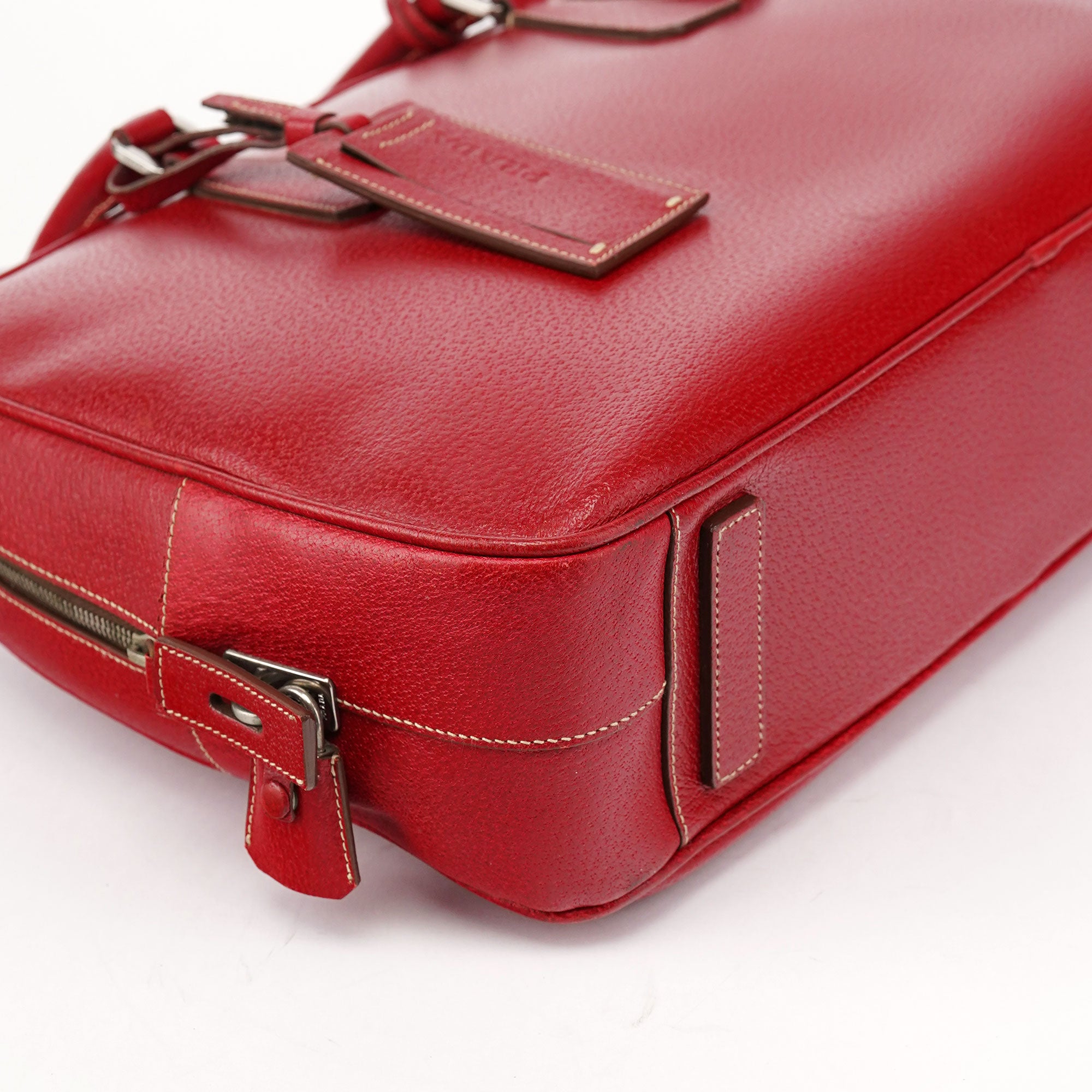 Prada Red Leather Bowling Tote Bag