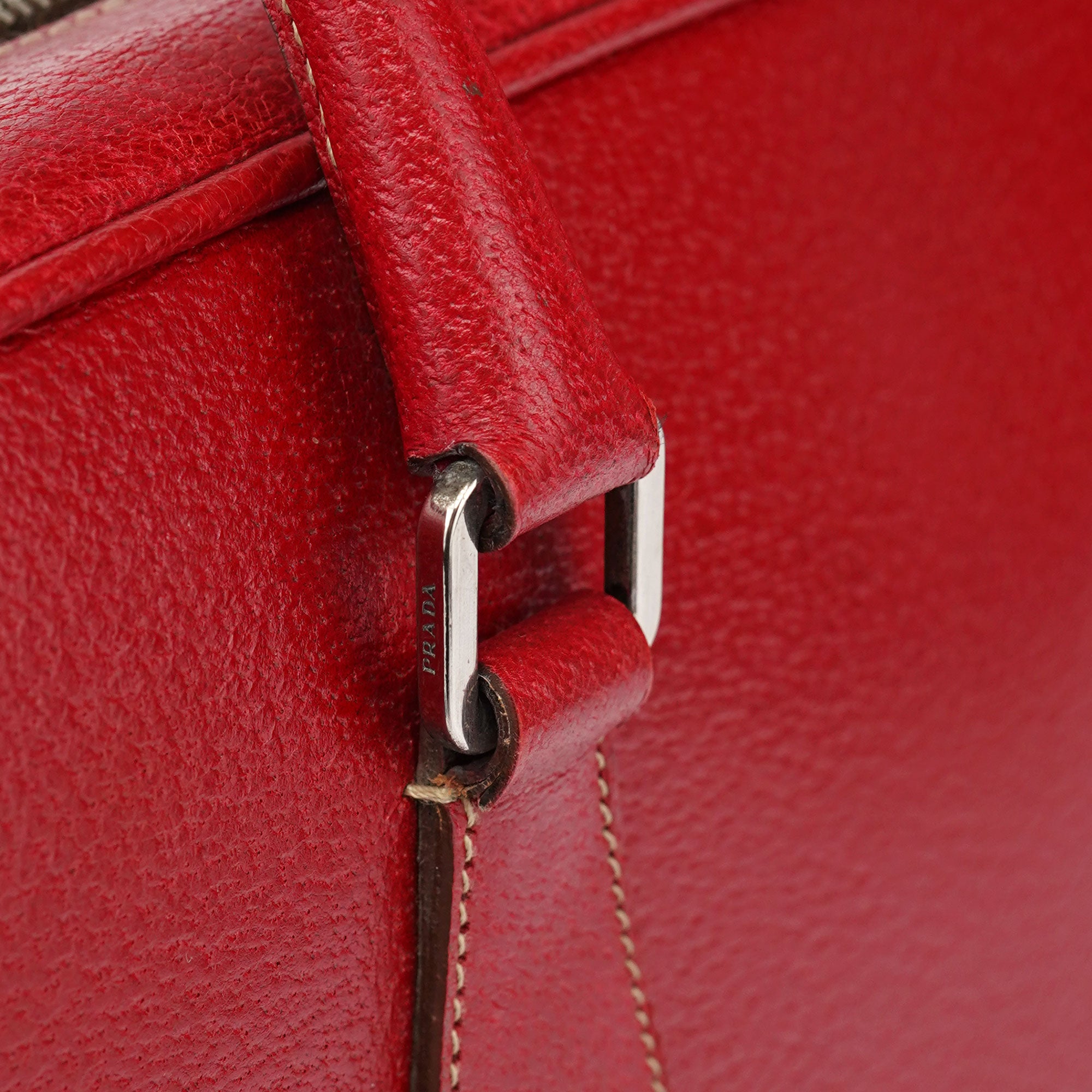 Prada Red Leather Bowling Tote Bag