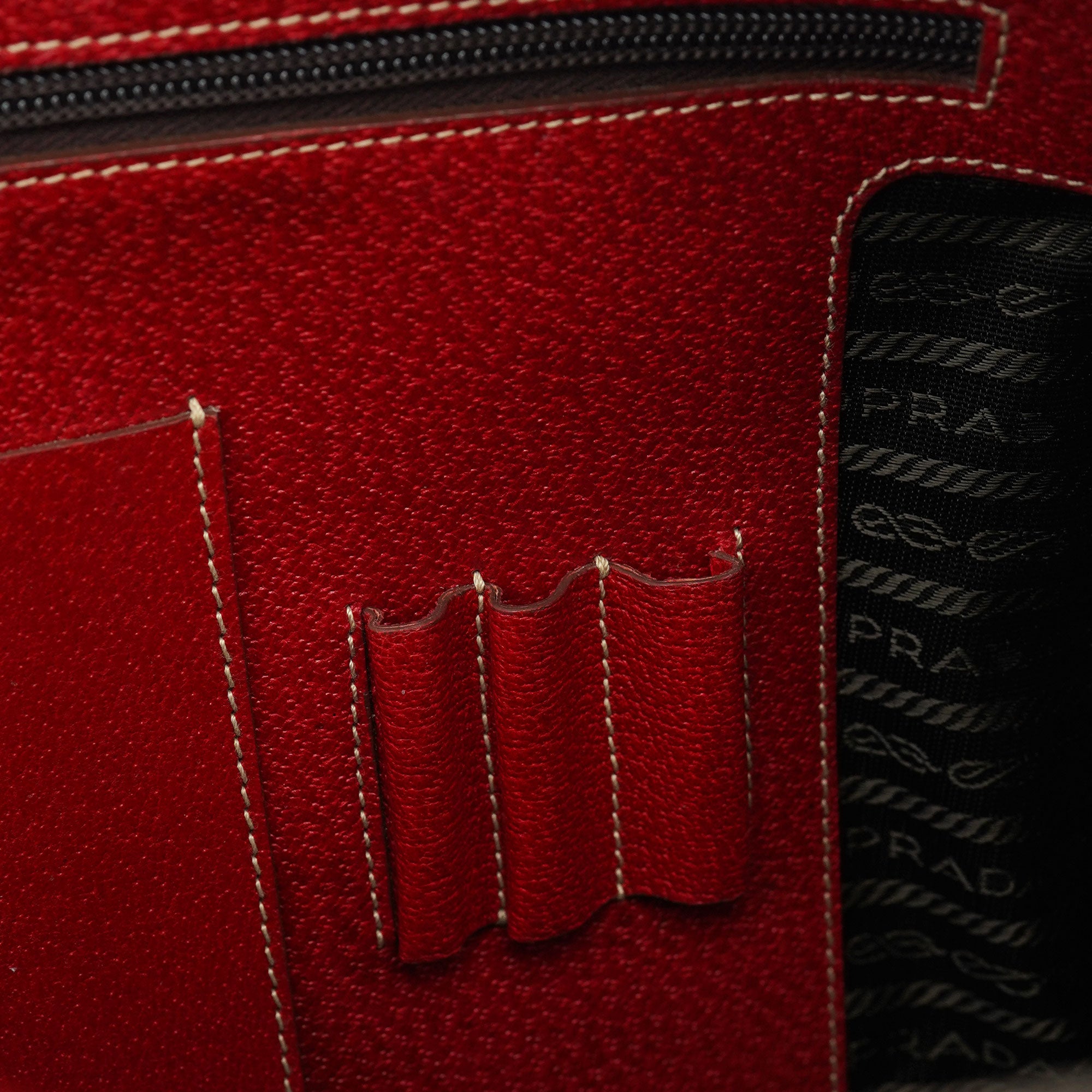 Prada Red Leather Bowling Tote Bag