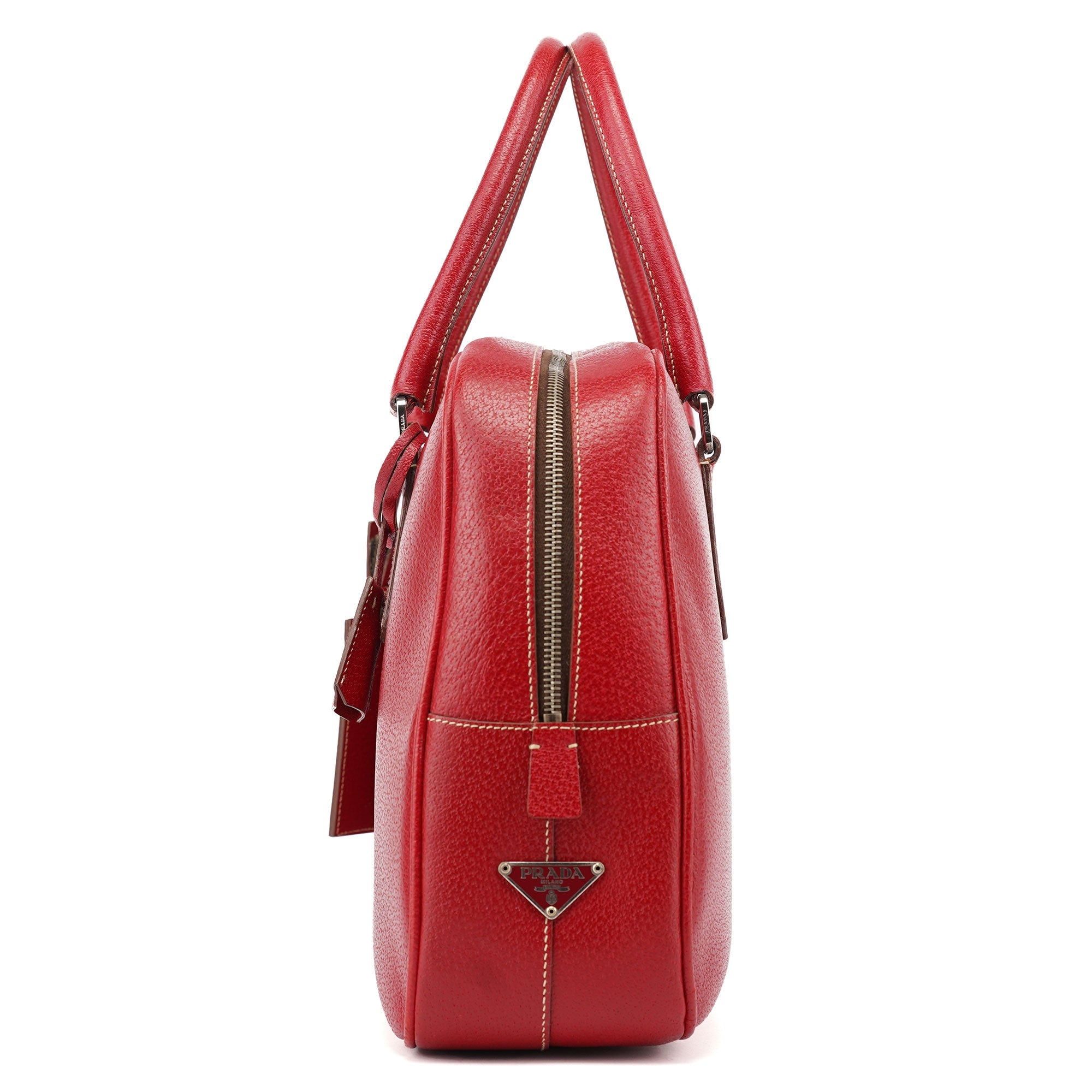 Prada Red Leather Bowling Tote Bag
