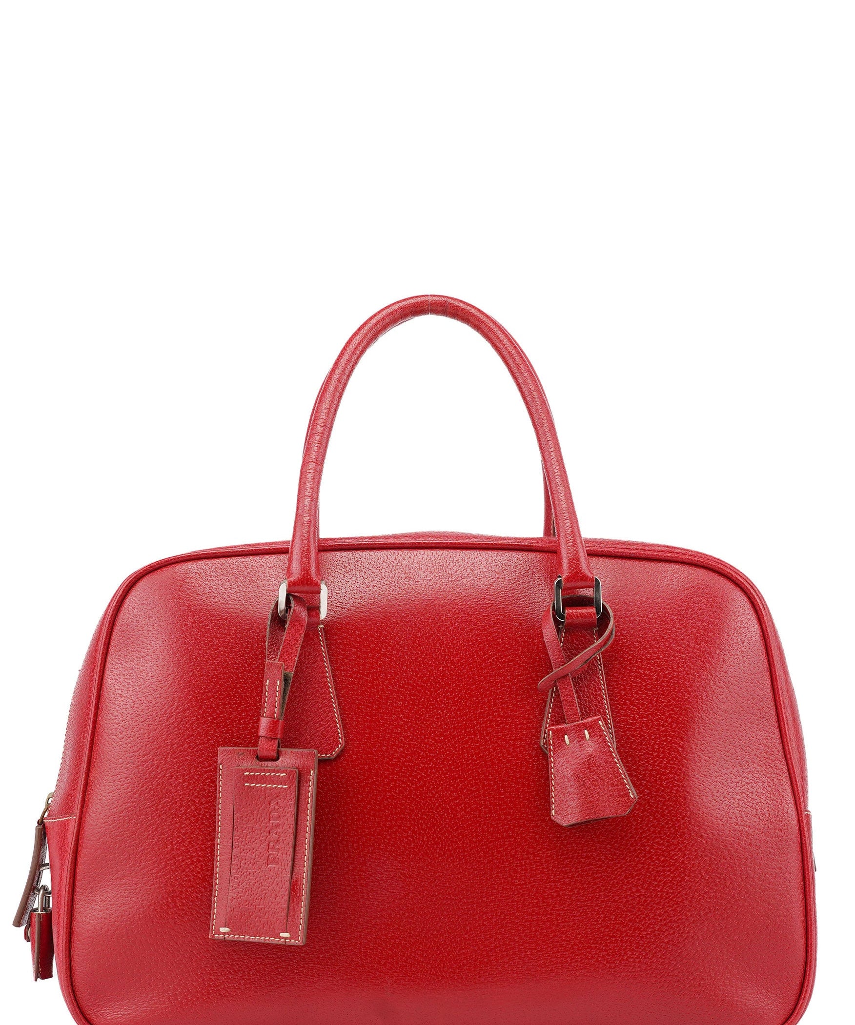 Prada Red Leather Bowling Tote Bag