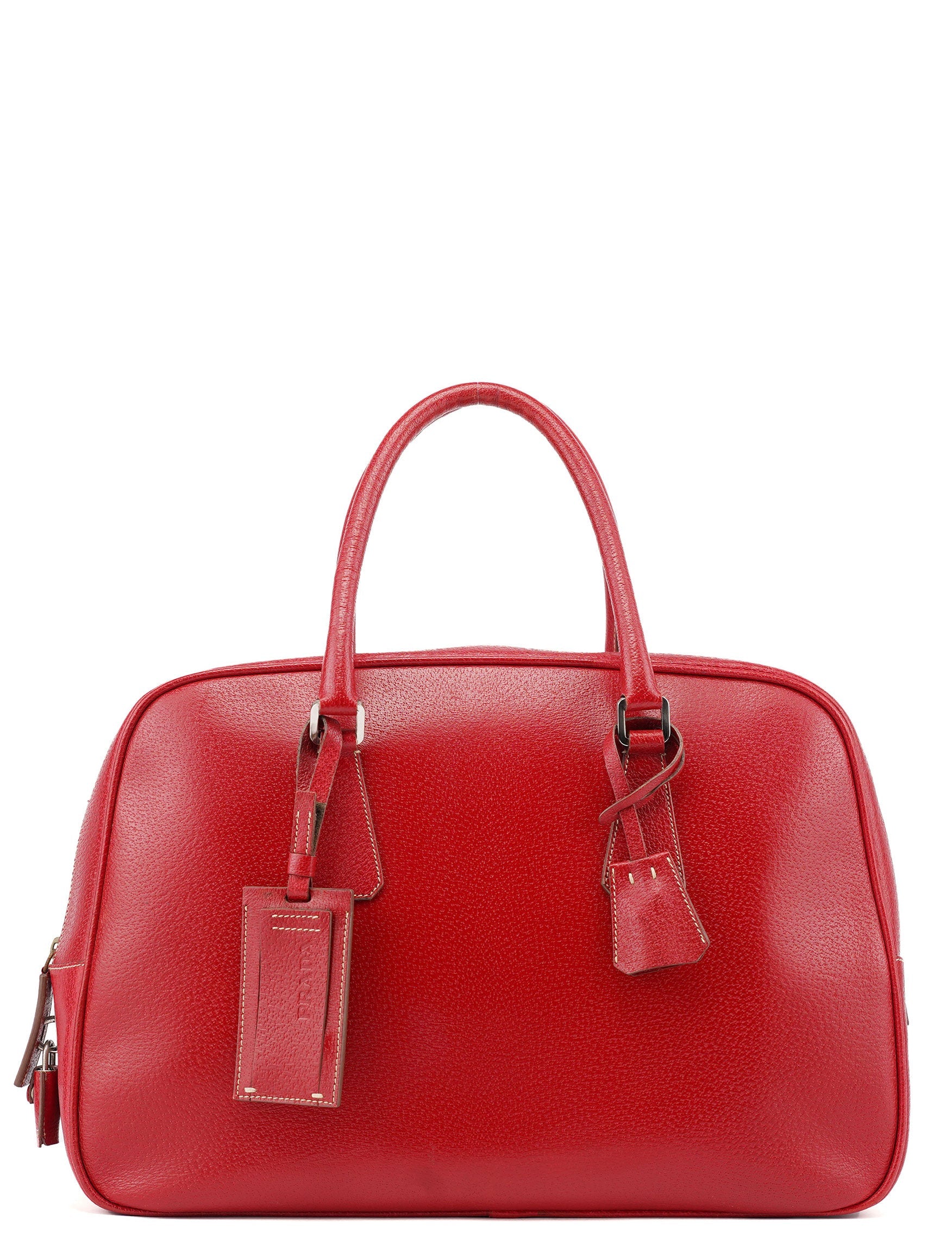 Prada Red Leather Bowling Tote Bag