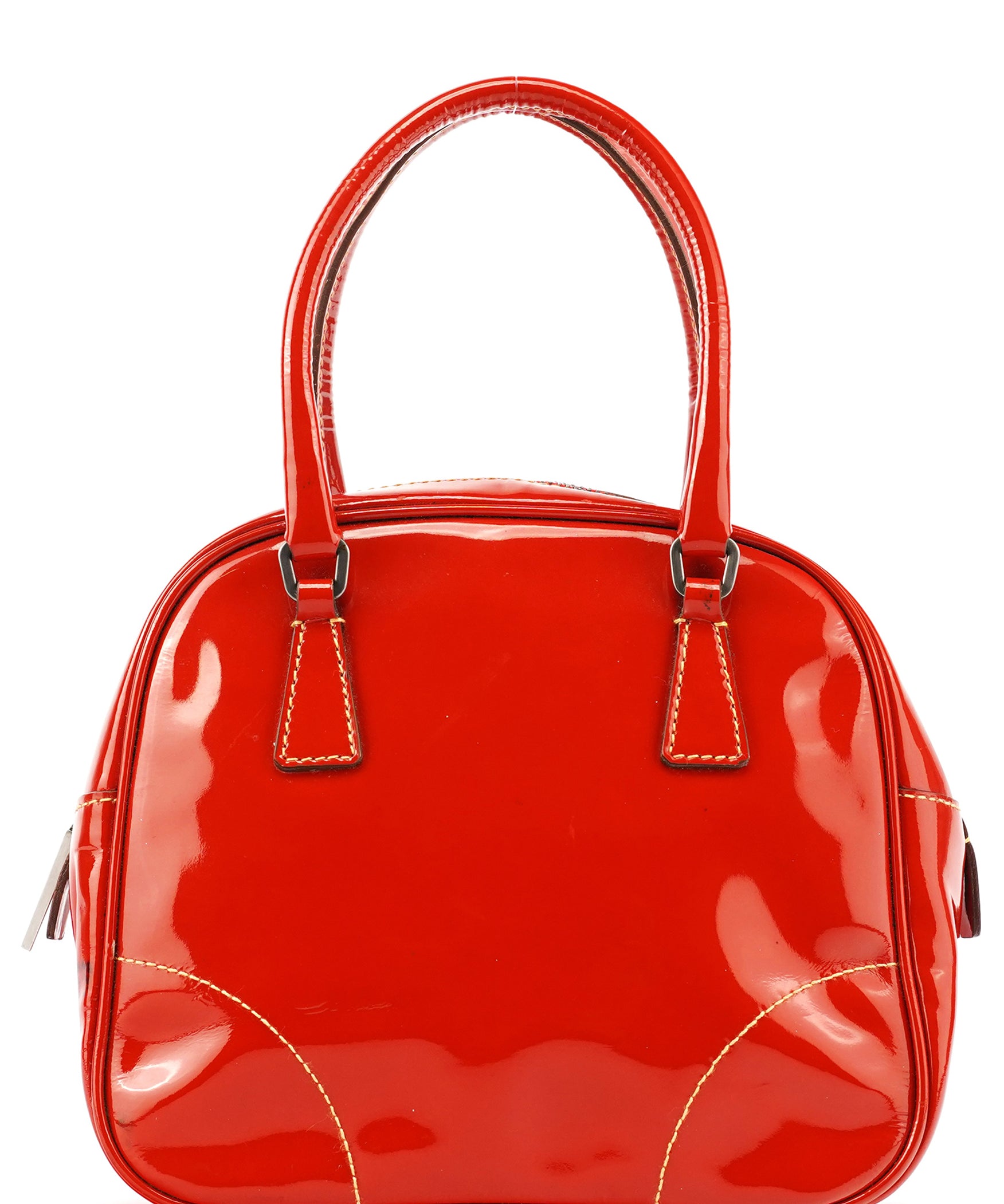Prada Red Spazzolato Leather Mini Bowling Bag