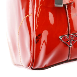 Prada Red Spazzolato Leather Mini Bowling Bag