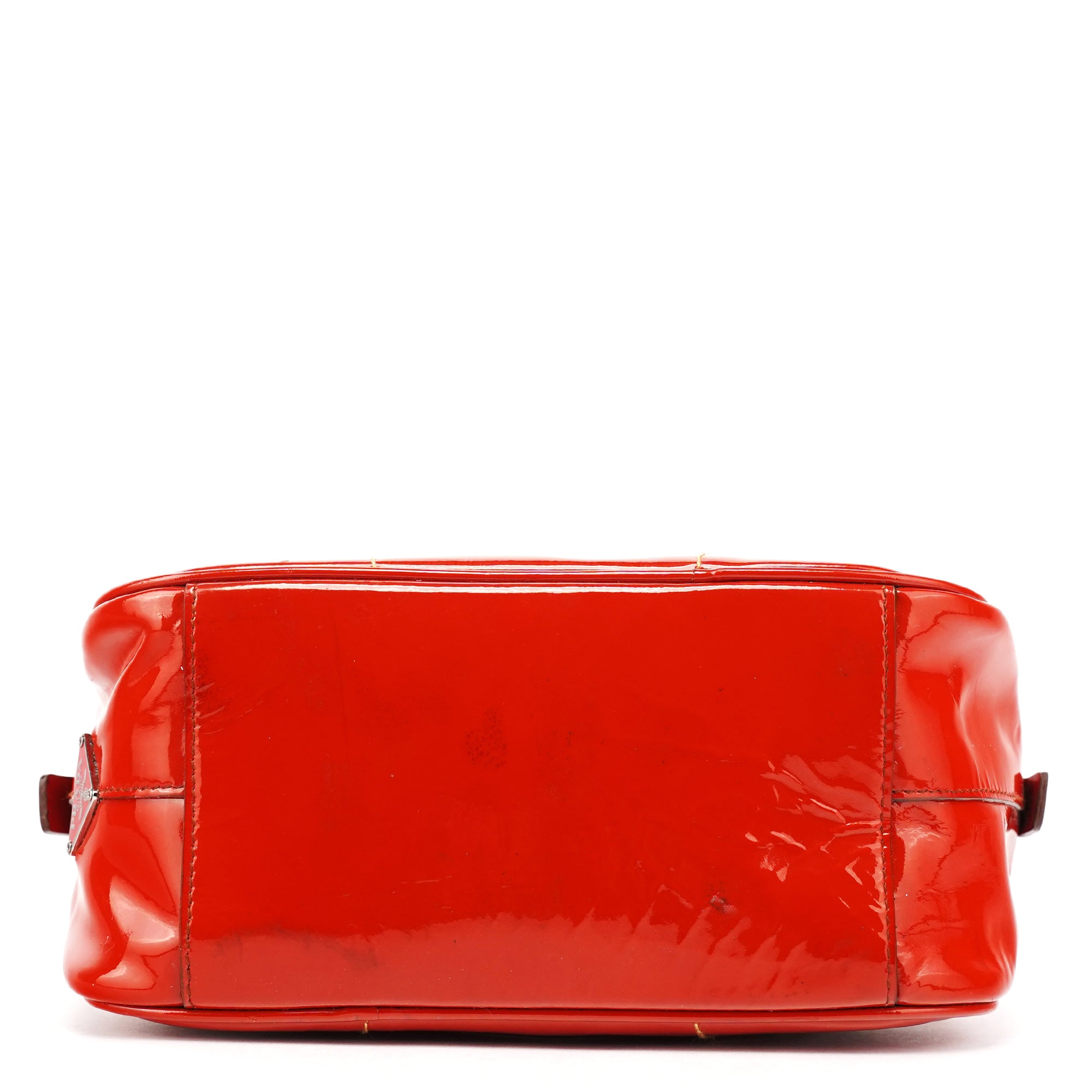 Prada Mini sac bowling Spazzolato en cuir verni rouge