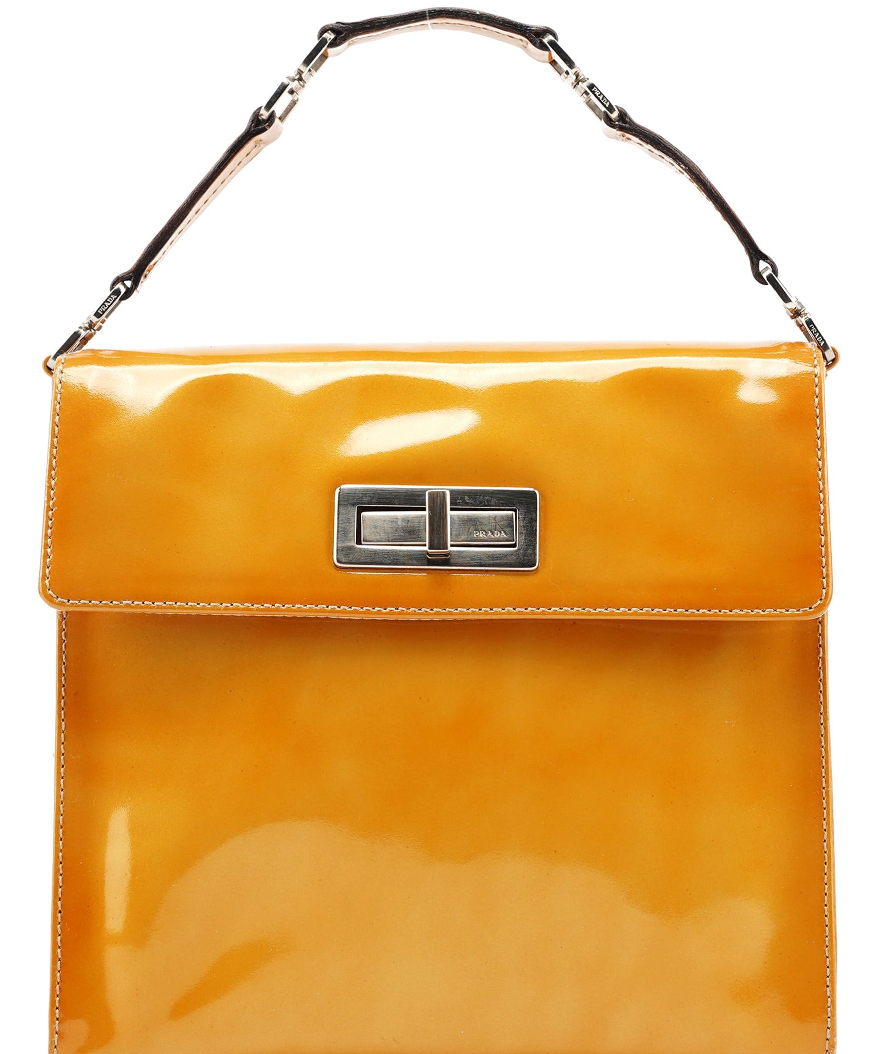 Prada Yellow Patent Leather Turnlock Shoulder Bag