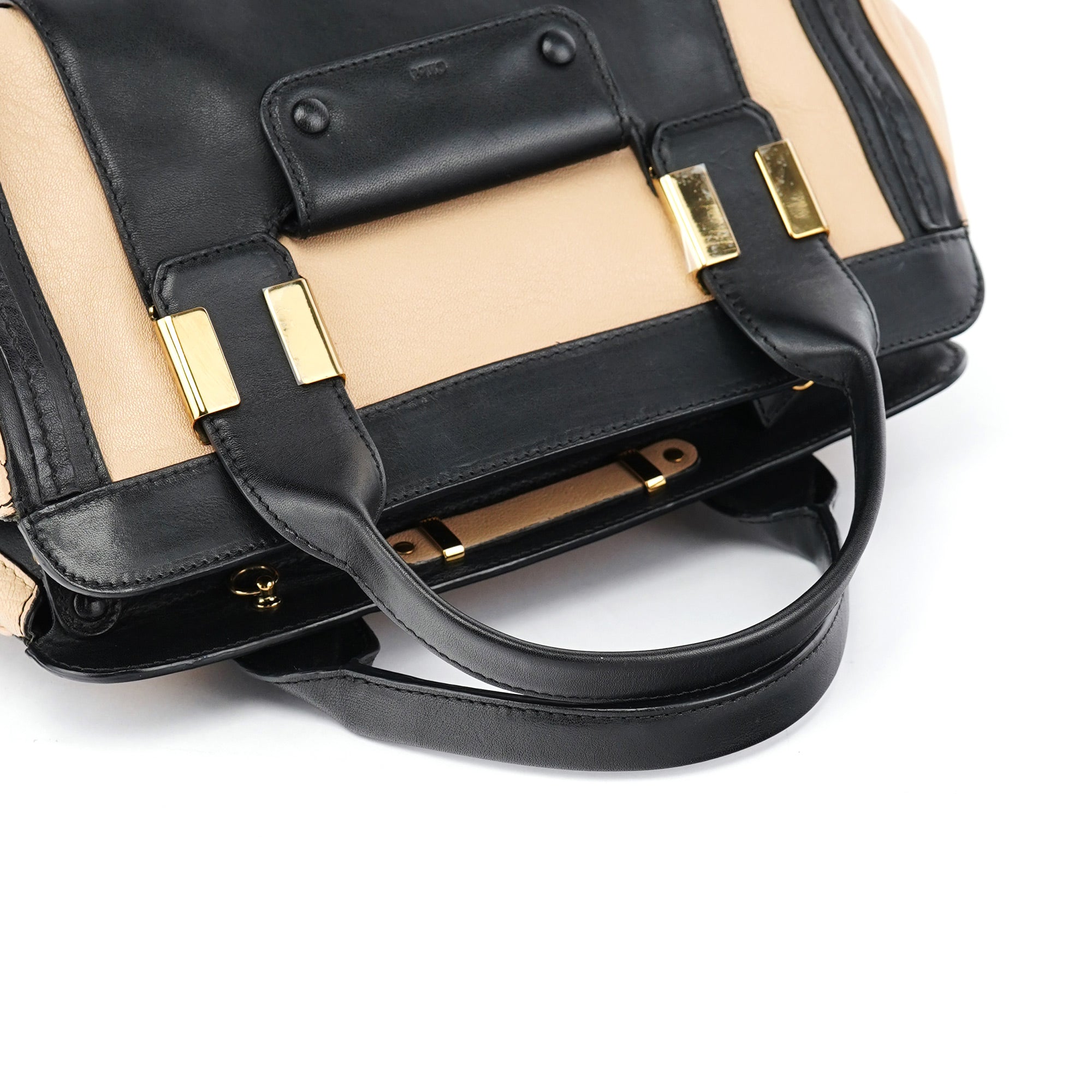 Rediscover Vintage Beige Black Calfskin 2-Way Tote Bag