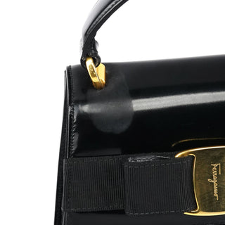 Salvatore Ferragamo Black Patent Leather Top Handle Bag
