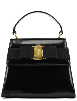 Salvatore Ferragamo Black Patent Leather Top Handle Bag