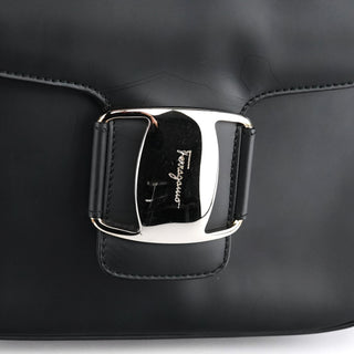 Salvatore Ferragamo Matte Black Leather Top Handle Bag