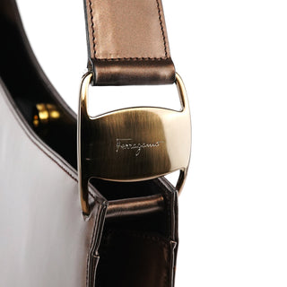 Salvatore Ferragamo Metallic Bronze Leather Shoulder Bag