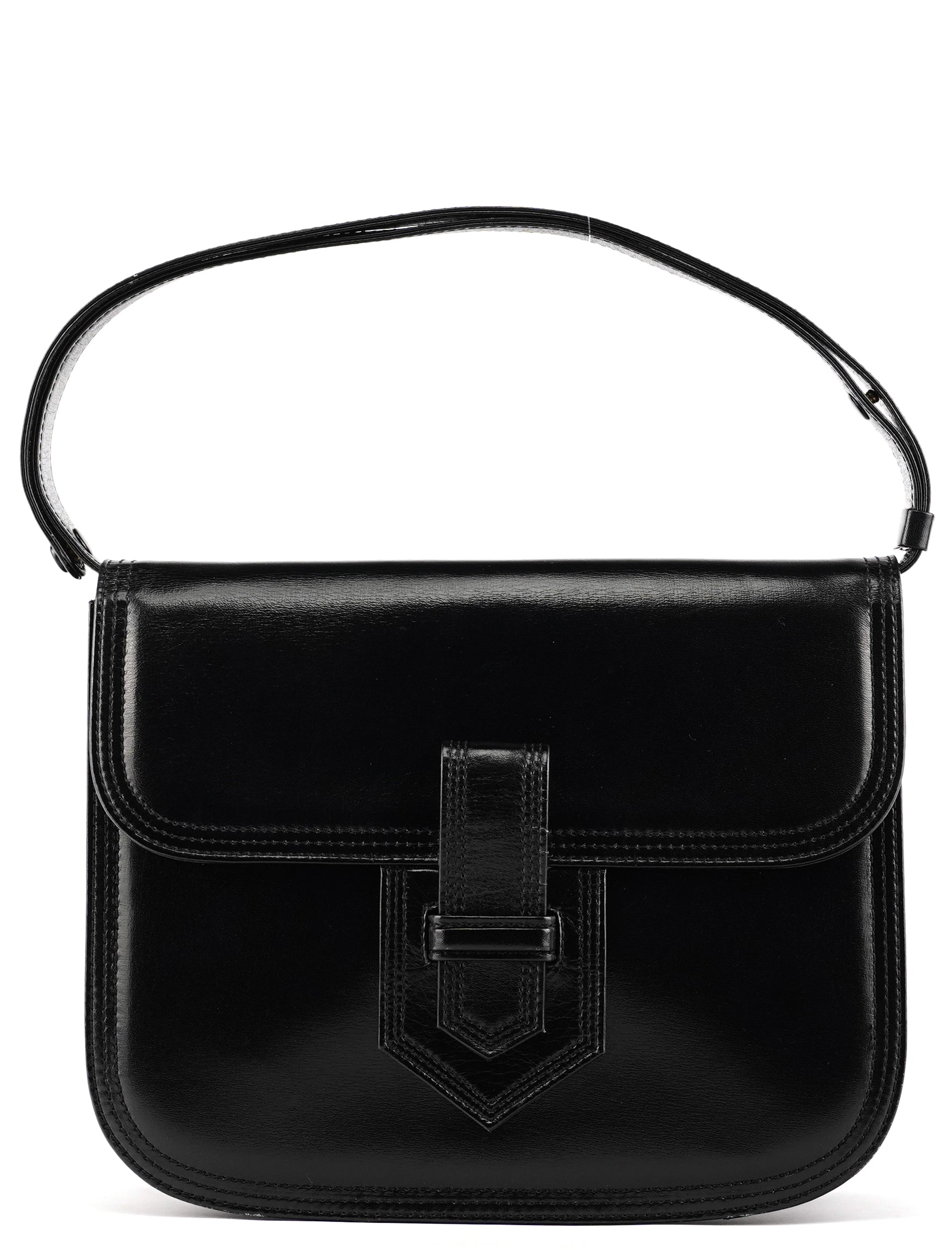 YSL Vintage Black Leather Buckle Shoulder Bag