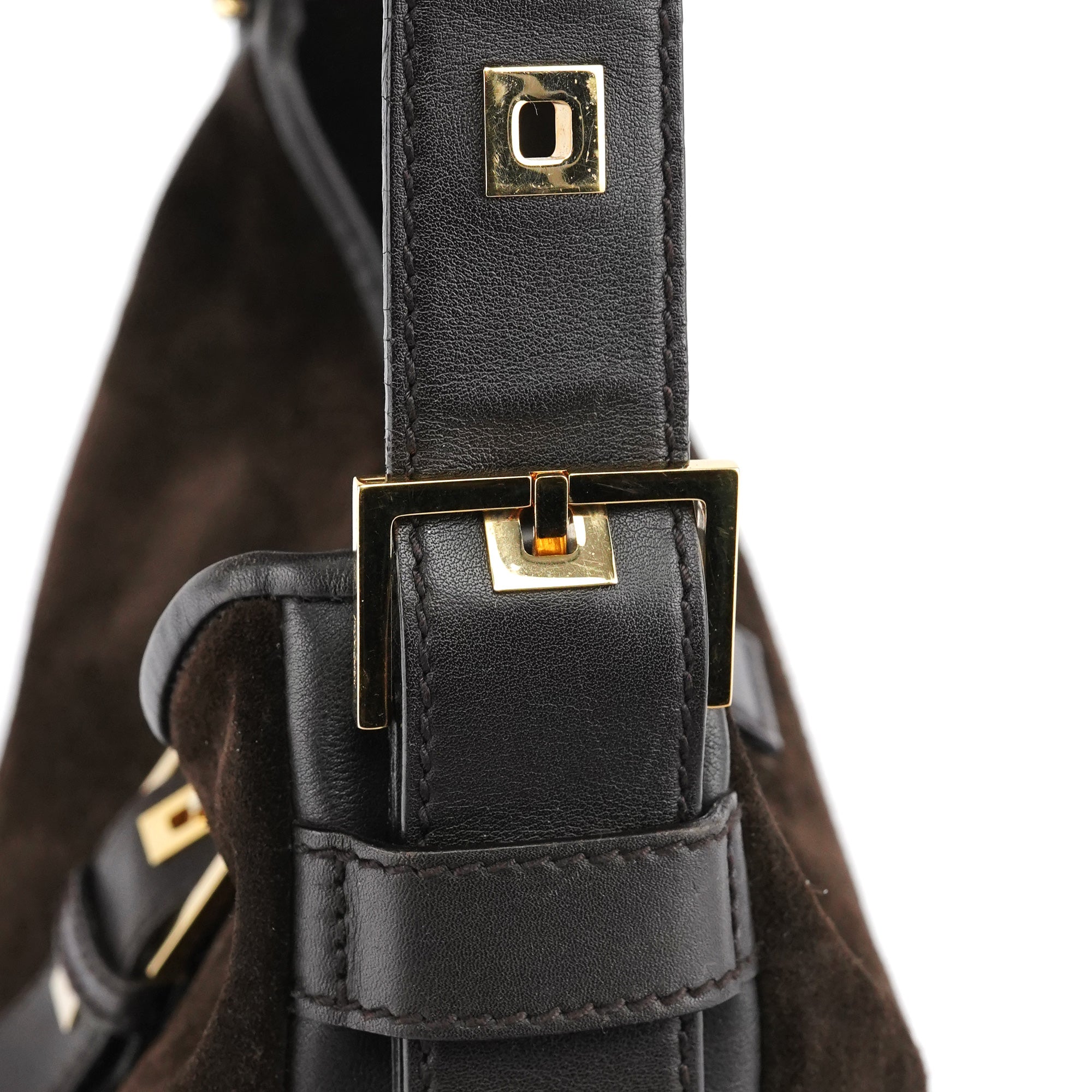 Yves Saint Laurent 001 7002 3754 Brown Suede Leather Shoulder Bag