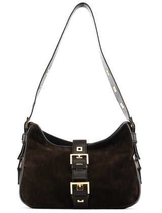 Yves Saint Laurent 001 7002 3754 Brown Suede Leather Shoulder Bag